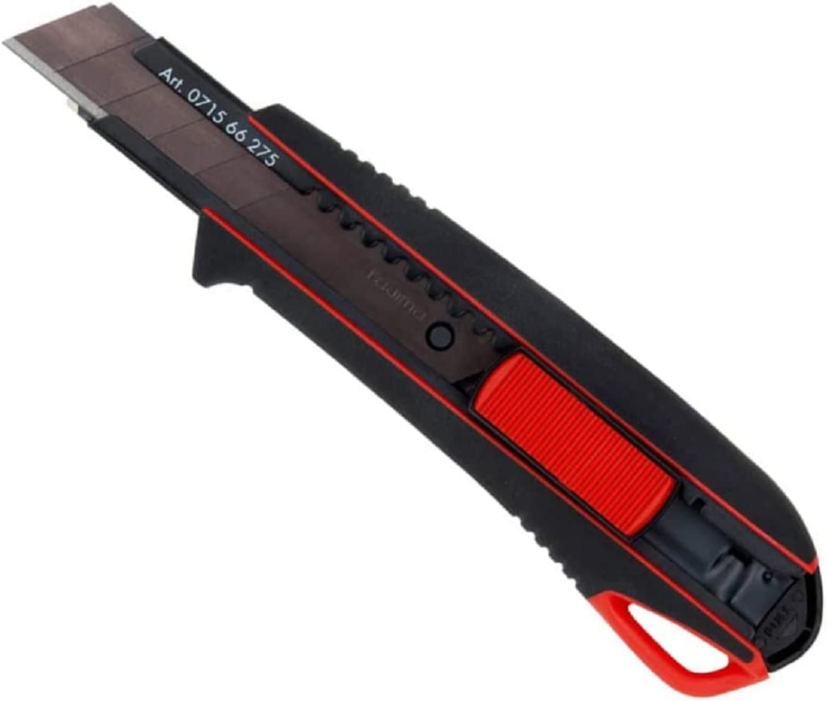 Wurth Cutter Knife 2K Handle with Slider 18 mm Including 3 Snap Off Blades Item No. 071566 275 (1), 332152, Black - Non-Slip Handle