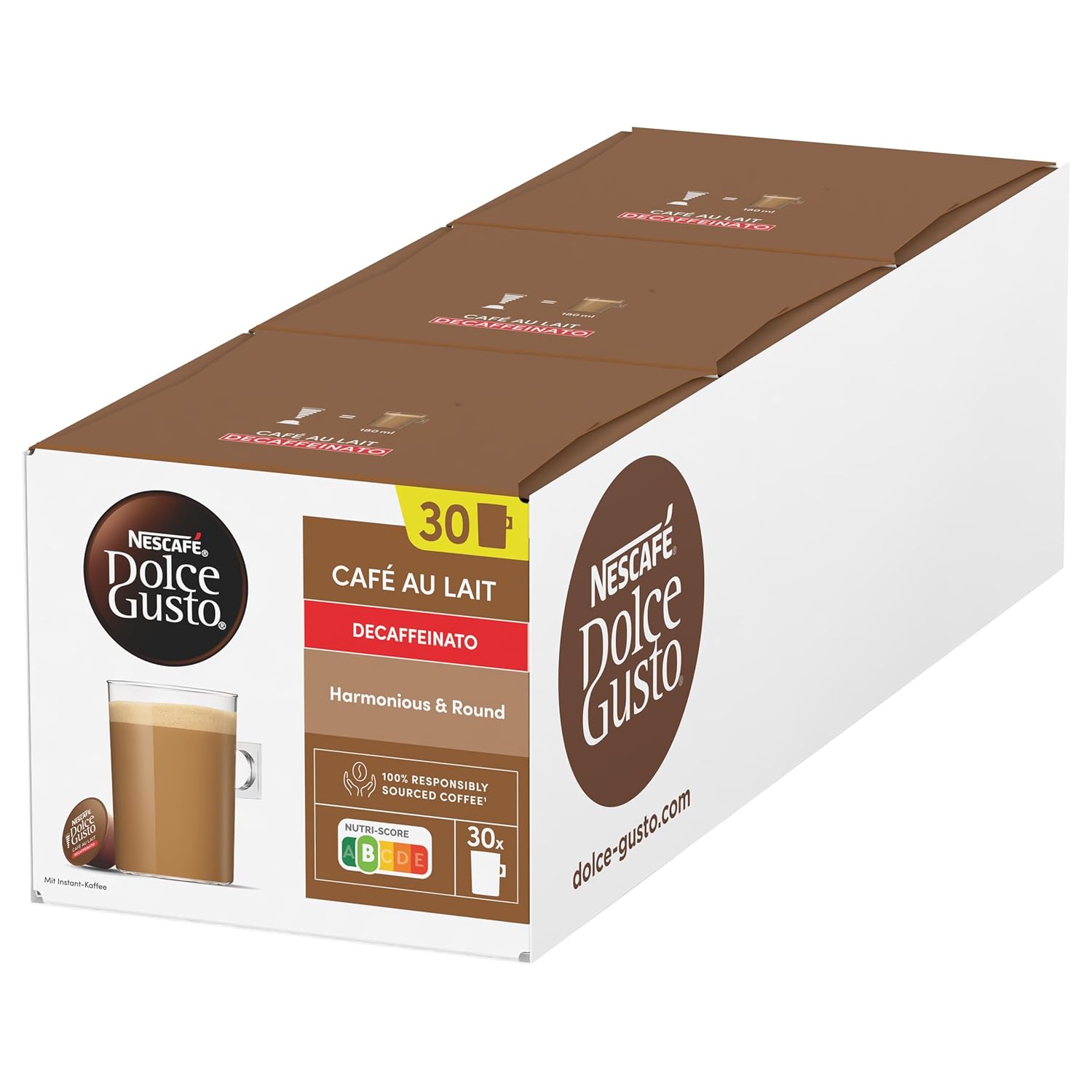 NESCAFÉ DOLCE GUSTO Café au Lait Decaffeinato Coffee Capsules Pack of 3 (3 x 30 Capsules)