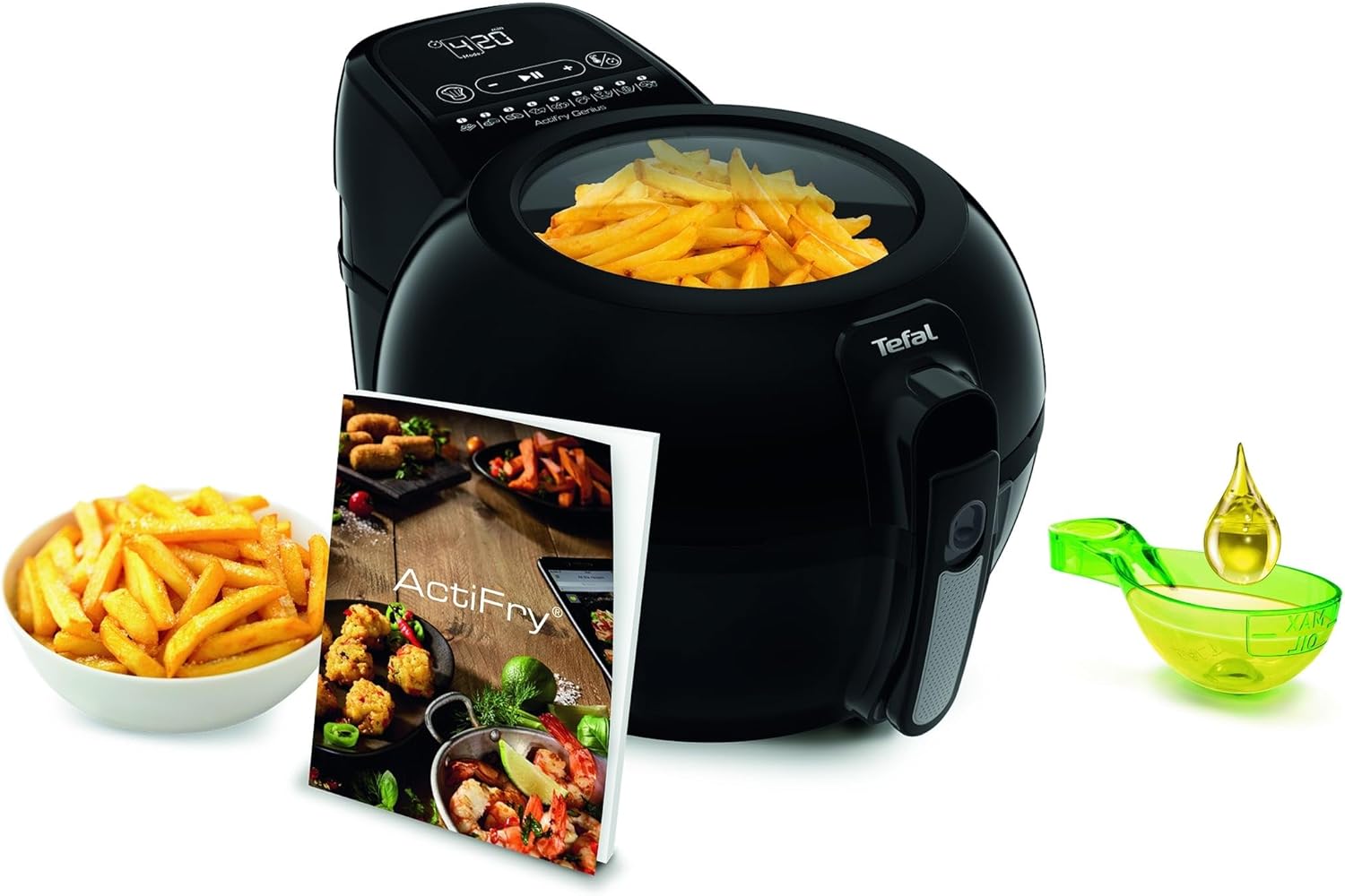 Tefal FZ7738 ActiFry Genius+ Hot Air Fryer (1550 Watts, Capacity: 1.2 kg, Timer, 9 Automatic Menus, Stirring Arm System) Black