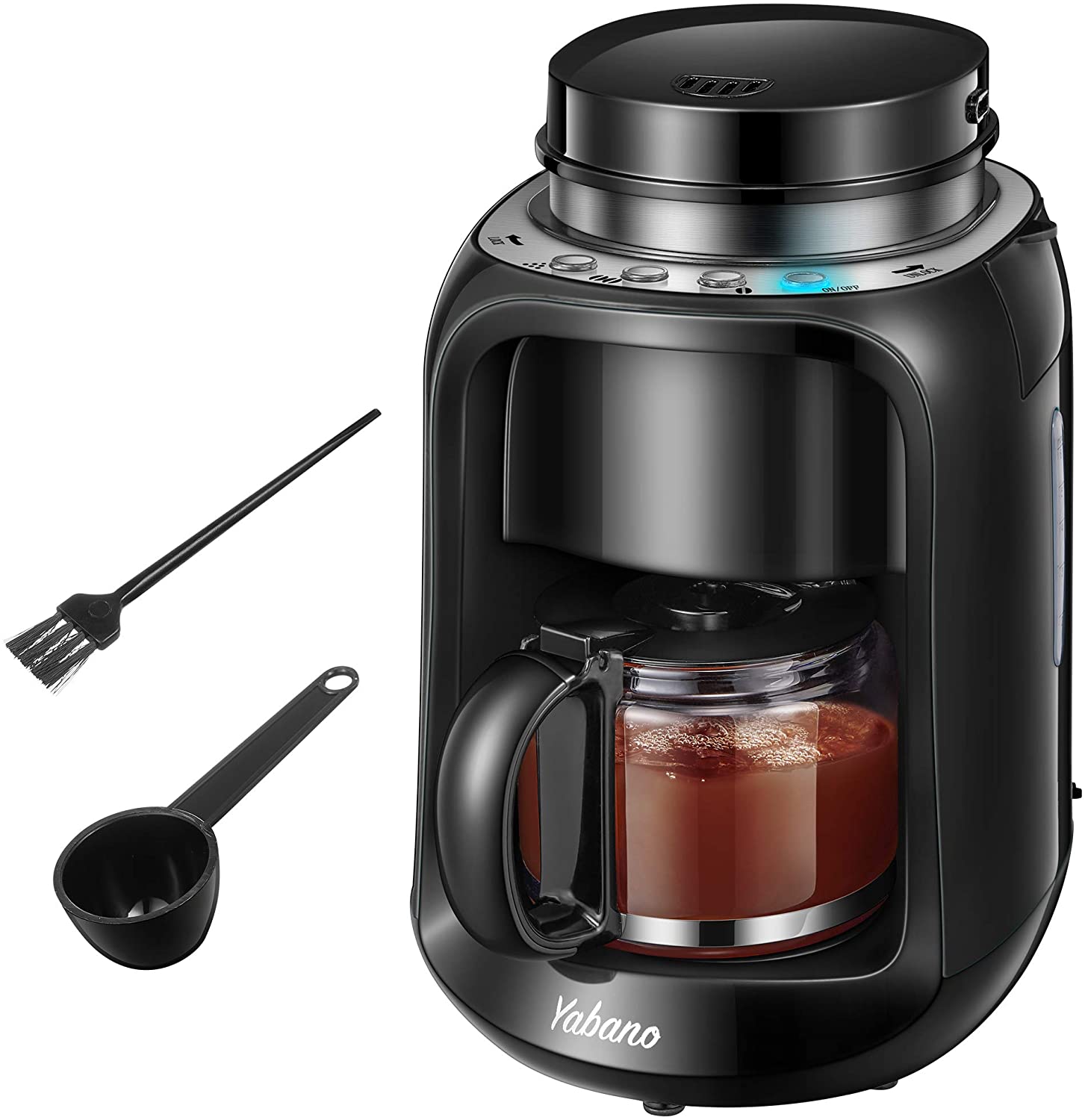 Yabano Filter Coffee Machine, 2 in 1 Grind and Brew Coffee Machine with Grinder, Timer, Double Bean Compartment, Auto Keep Warm & Auto Off, 600 ml Thermos Flask, Black