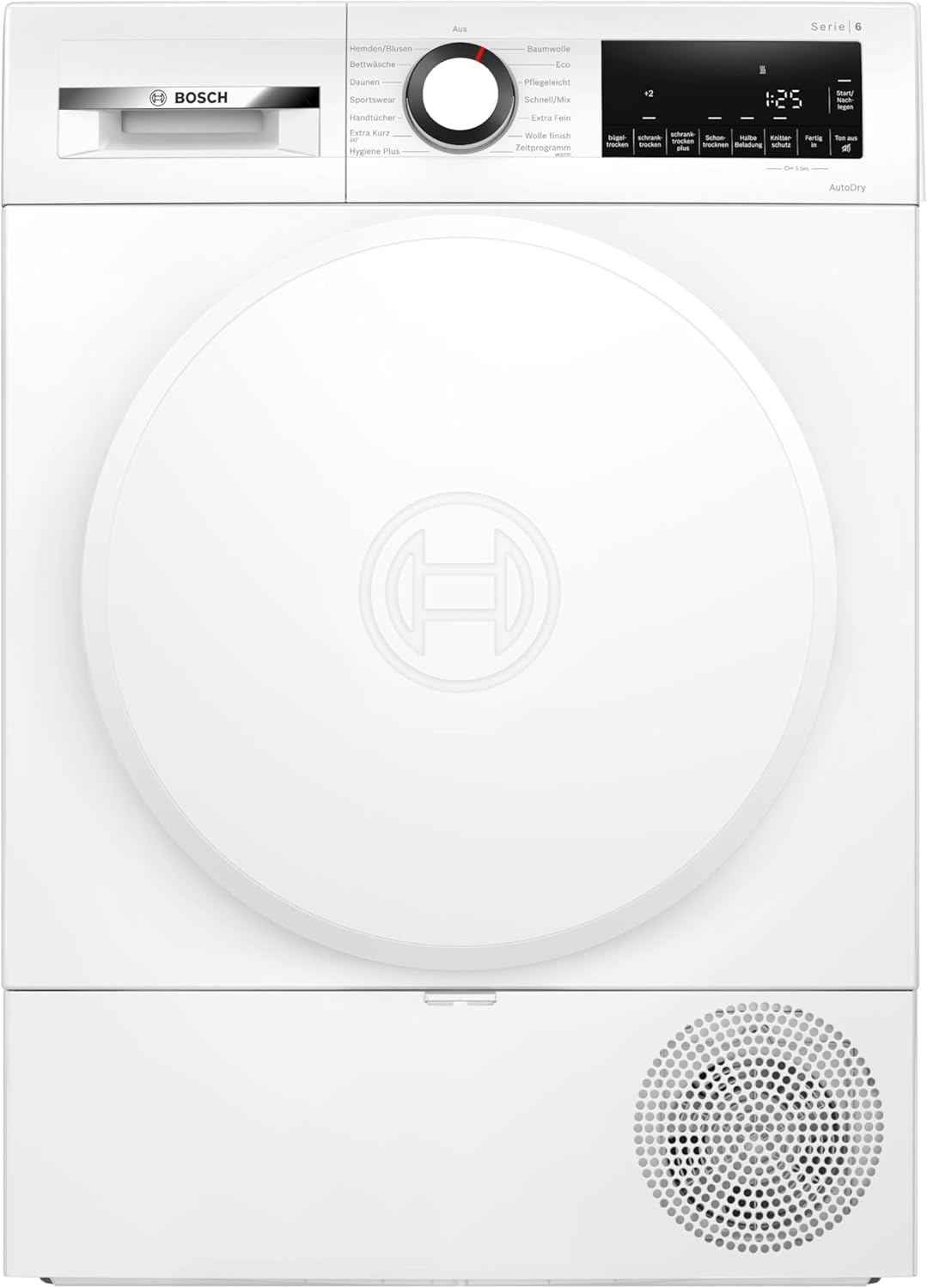 Bosch WQG233D21 Series 6, Heat Pump Dryer 9 kg, Quick Drying, Half Load Option, with Moisture Sensor, Easy Clean Filter, Sensitive Drying Fabric, Drum Reverse, White