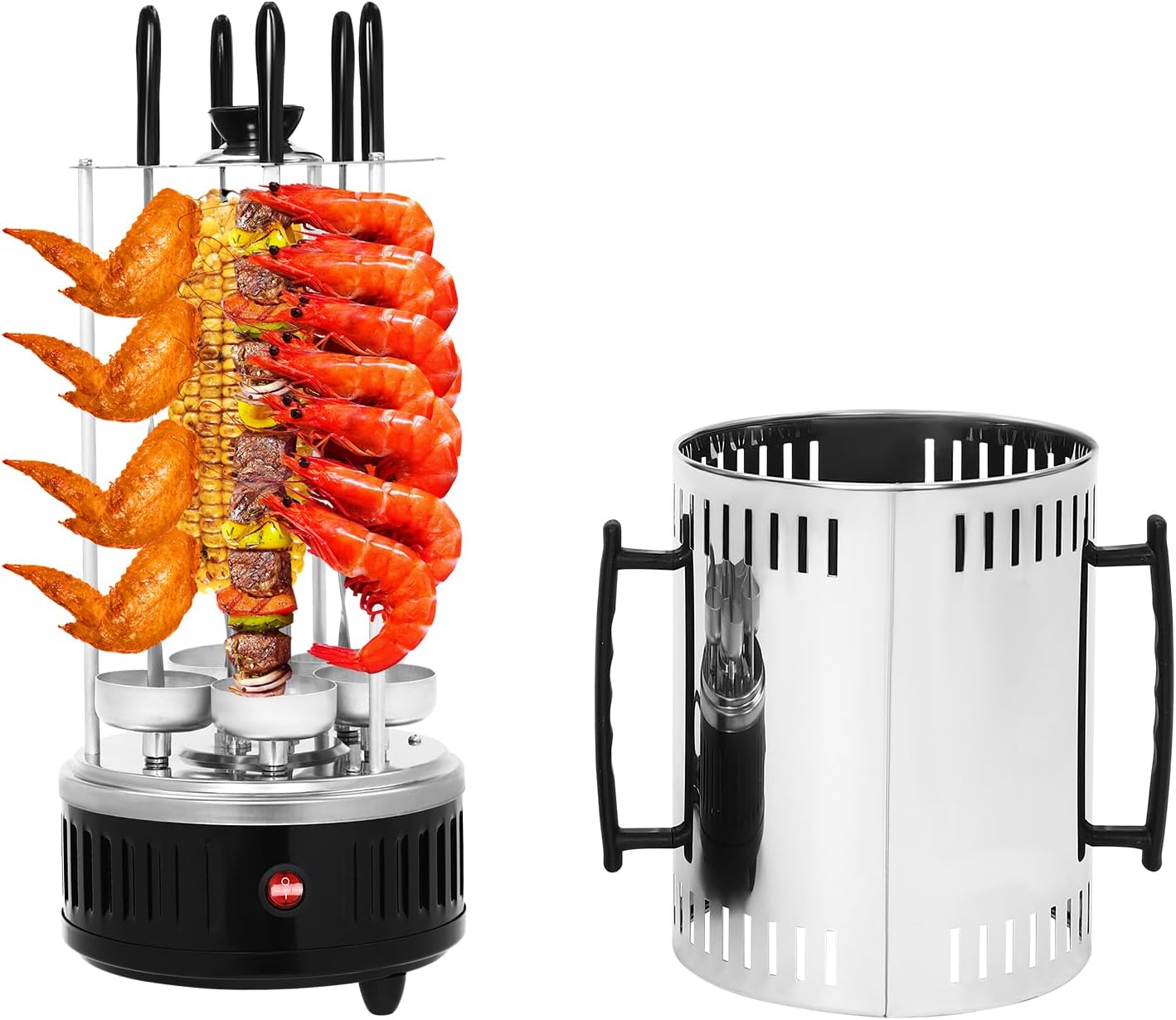 SYNCMH Electric Doner Grill 1000 W, Vertical Rotisserie Grill with 5 Fat Trays, 5 Doner Skewers, Kebab Maker, Rotisserie Grill for Doner, Gyros, Shawarma