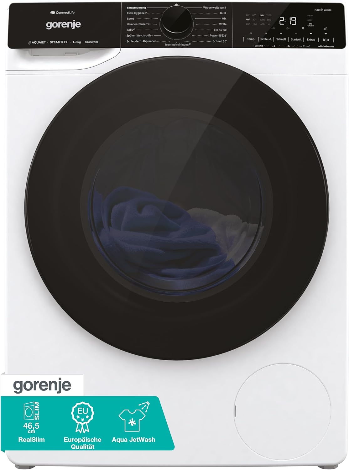 Gorenje WPNA 84 SATSWIFI Washing Machine with Steam Function / 8 kg / 1400 U/Slim Line / ConnectLife WiFi / Total AuaStop / Inverter PowerDrive Motor / Stainless Steel Drum / Child Lock / Energy Efficiency Class A