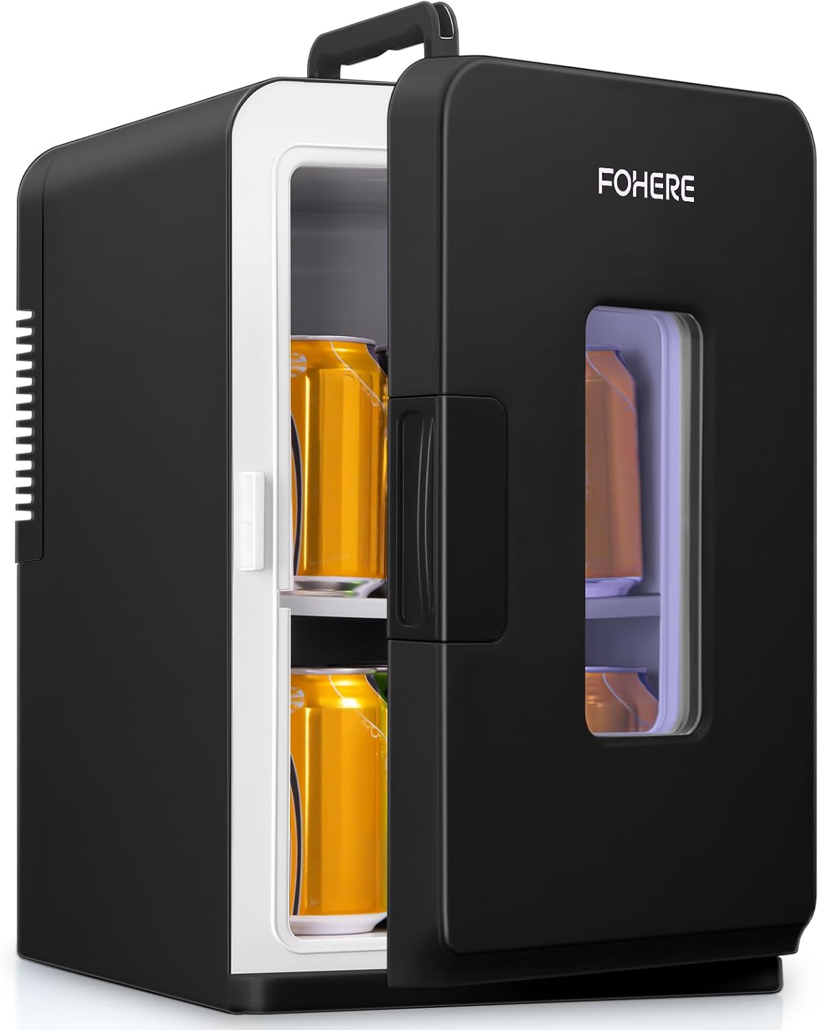 FOHERE 2-in-1 Mini Fridge, 15L Fridge for Room with Cooling and Heating Function, DC/AC for Cars, Offices and Dorm, Eco Low Noise Mode, for Cosmetics and Drinks, Black