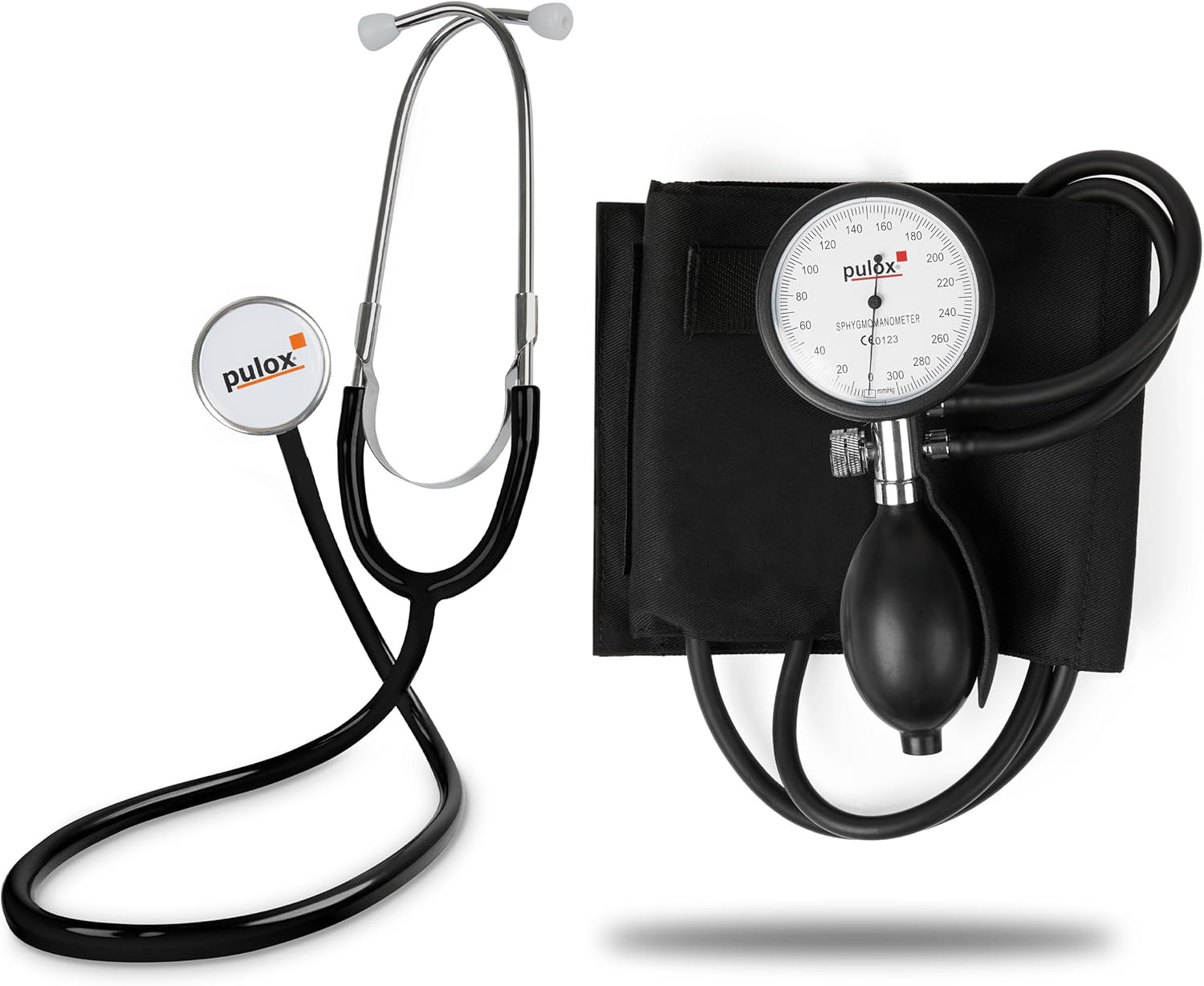 PULOX Store Pulox Flat Head Stethoscope & Manual Blood Pressure Monitor (Aneroid Sphygmomanometer) in Set with Bag