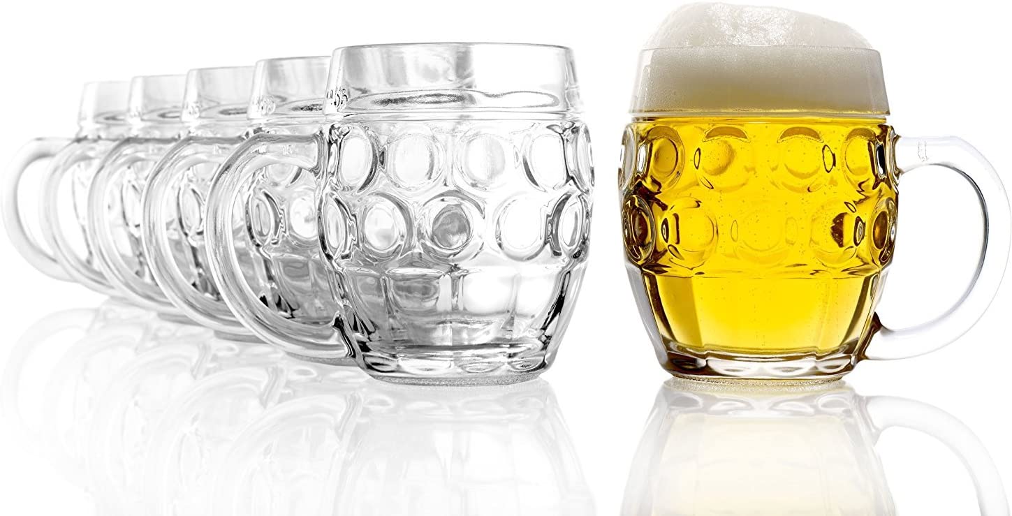 Stölzle Lausitz Stölzle Oberglas Tübinger Eye Jug, Pint Glass, Ball, with Fill Mark, Traditional Design, Pack of 6, Dishwasher Safe, High Quality (250 ml)