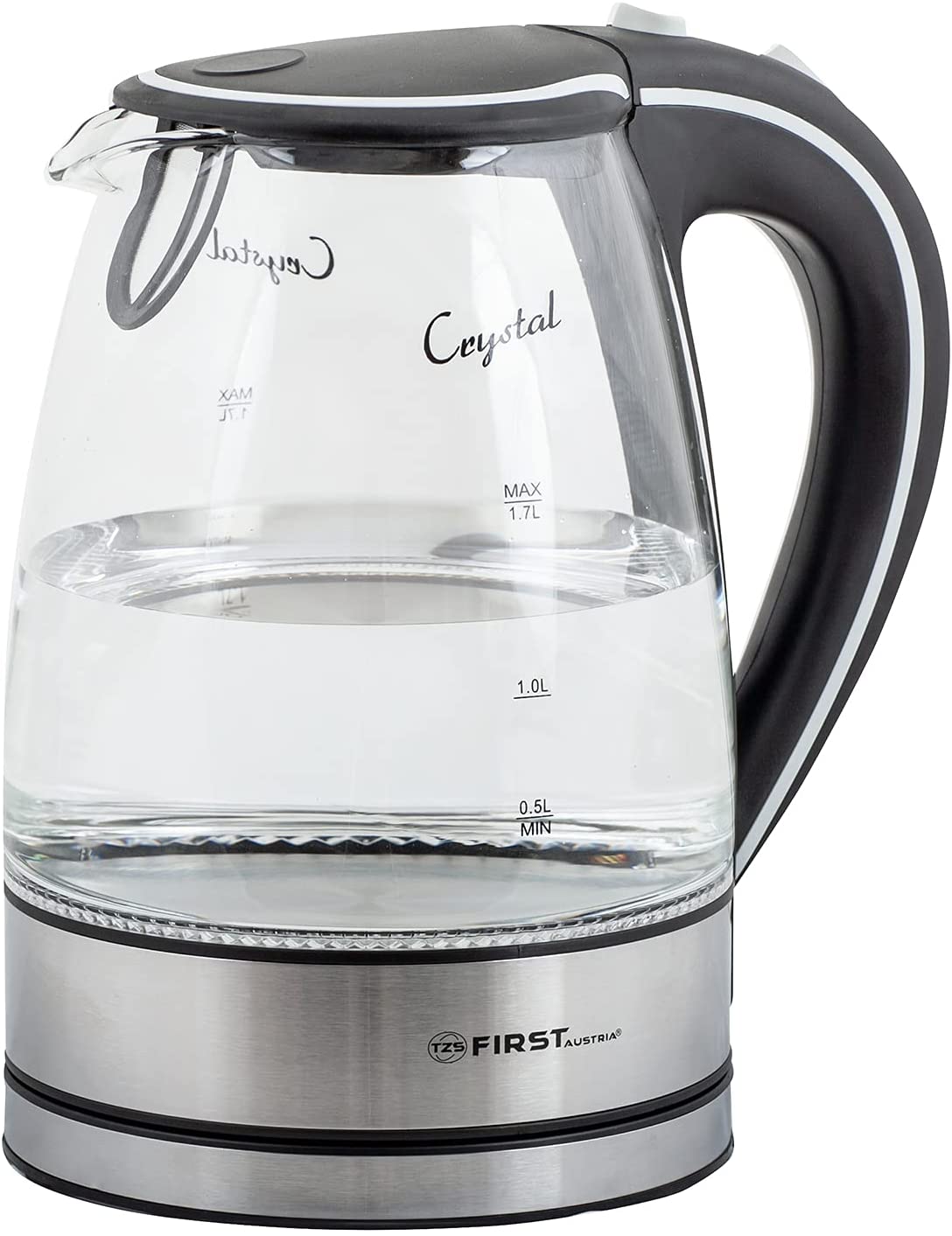 TZS First Austria 2200 Watt Glass and Stainless Steel Kettle 1.7 Litre/Wireless/Bluetooth Devices in Black