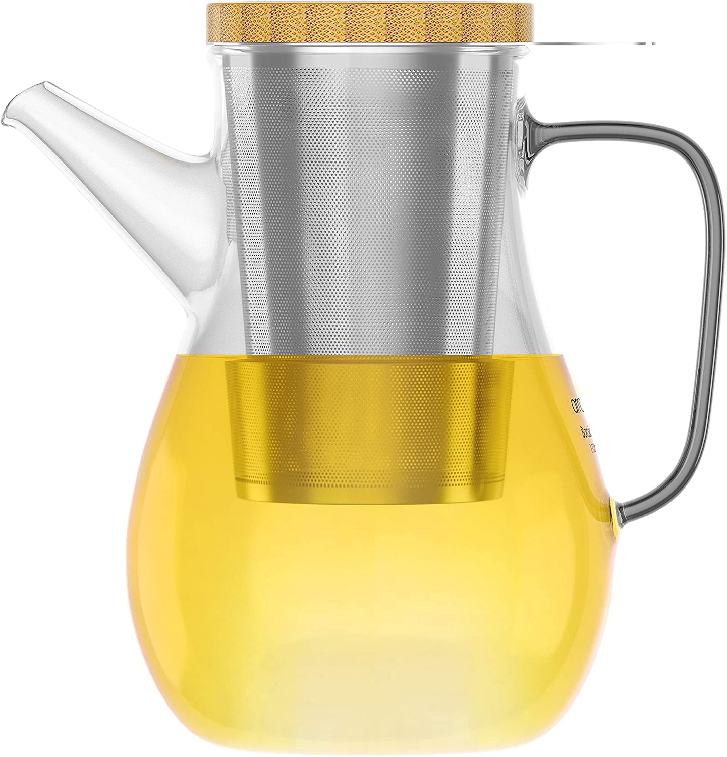 amapodo Glass Teapot with Strainer Insert - Tea Maker for Loose Tea - Gifts for Women - Tea Pot with Stainless Steel Strainer - Glass Jug for Tea 1100 ml - Glass Teapot with Tea Strainer and Bamboo Lid