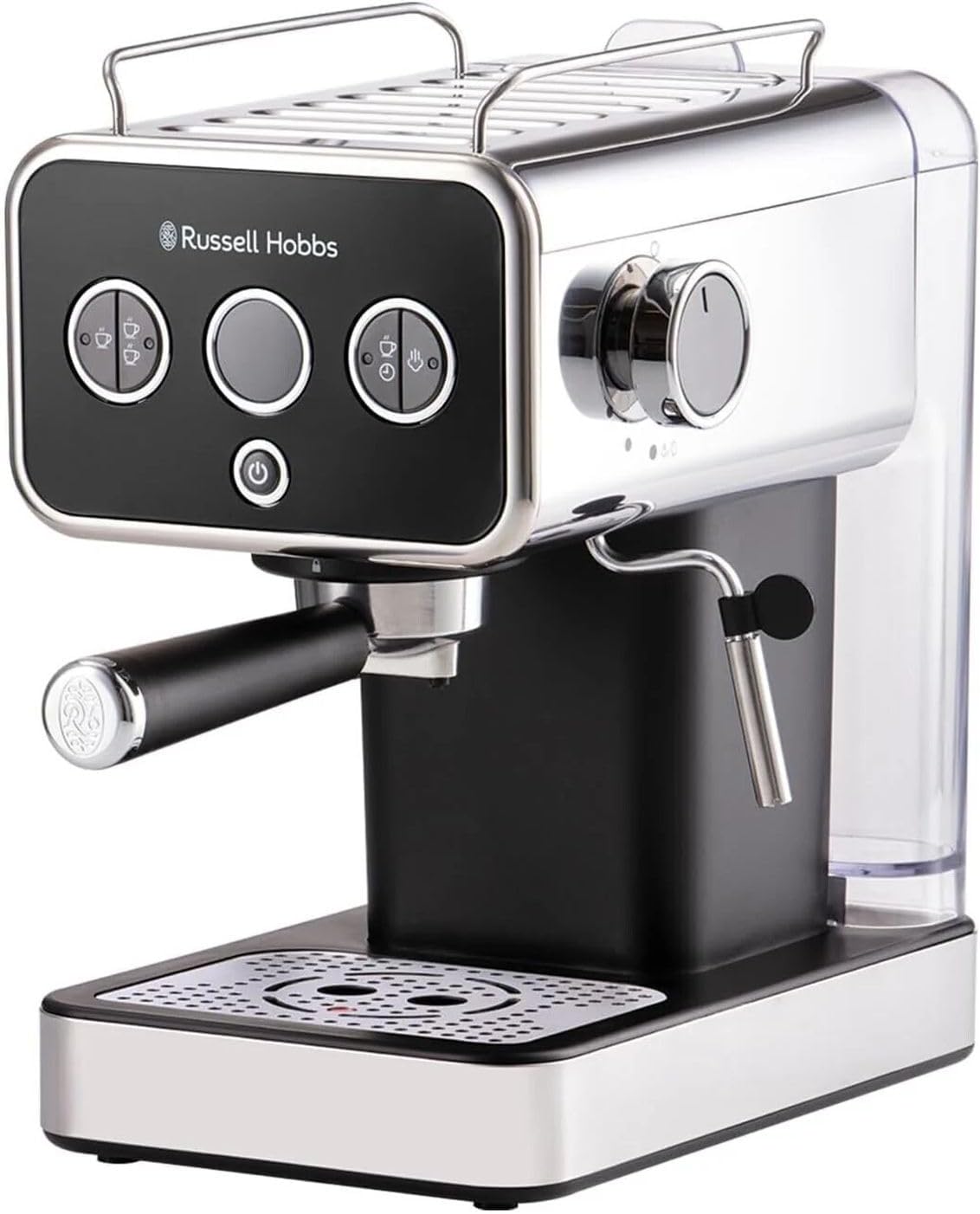 Russell Hobbs Espresso Machine [Portafilter Machine] Distinction Stainless Steel Black (15 Bar, Insert 1 & 2 Cups, ESE Pads, Automatic Dosing & Man. Option, Steam Nozzle for Hot Water & Milk Foam) 26450-56