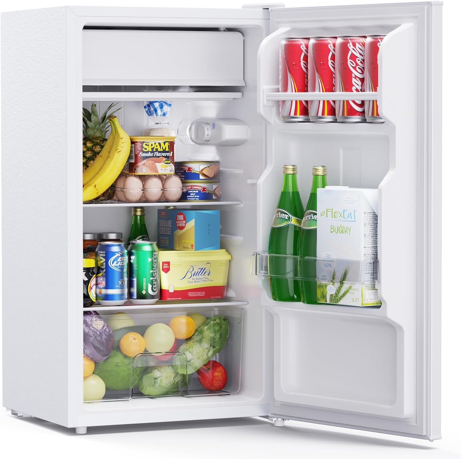 Upstreman 85L Fridge Without Freezer, 0-12°C 5-Stage Temperature Control, LED Lighting, 39 dB Quiet, Energy-Saving Full Room Fridge for Bedroom, Office, Kitchen, CR85 White