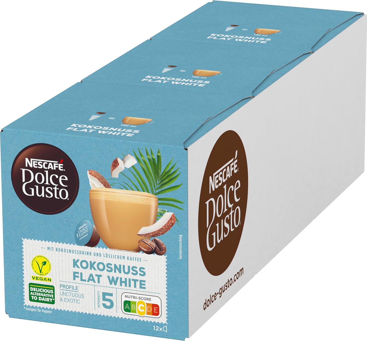NESCAFÉ Dolce Gusto Coconut Flat White, 36 Coffee Capsules (Vegan, with Coconut Drink), Pack of 3 (3 x 12 Capsules)