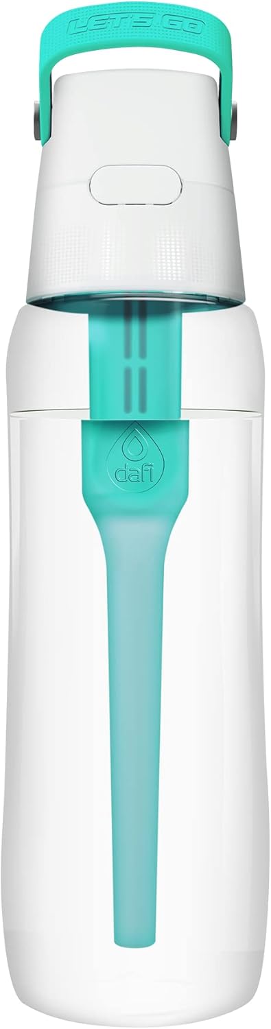 DAFI Store DAFI Solid Water Bottle with Filter and Straw, 0.7 L, Turquoise, Water Bottle with Water Filter, BPA-Free, Sports Bottle with Filtered Water for Travel, Filter Bottle Outdoor + Activated Carbon Filter