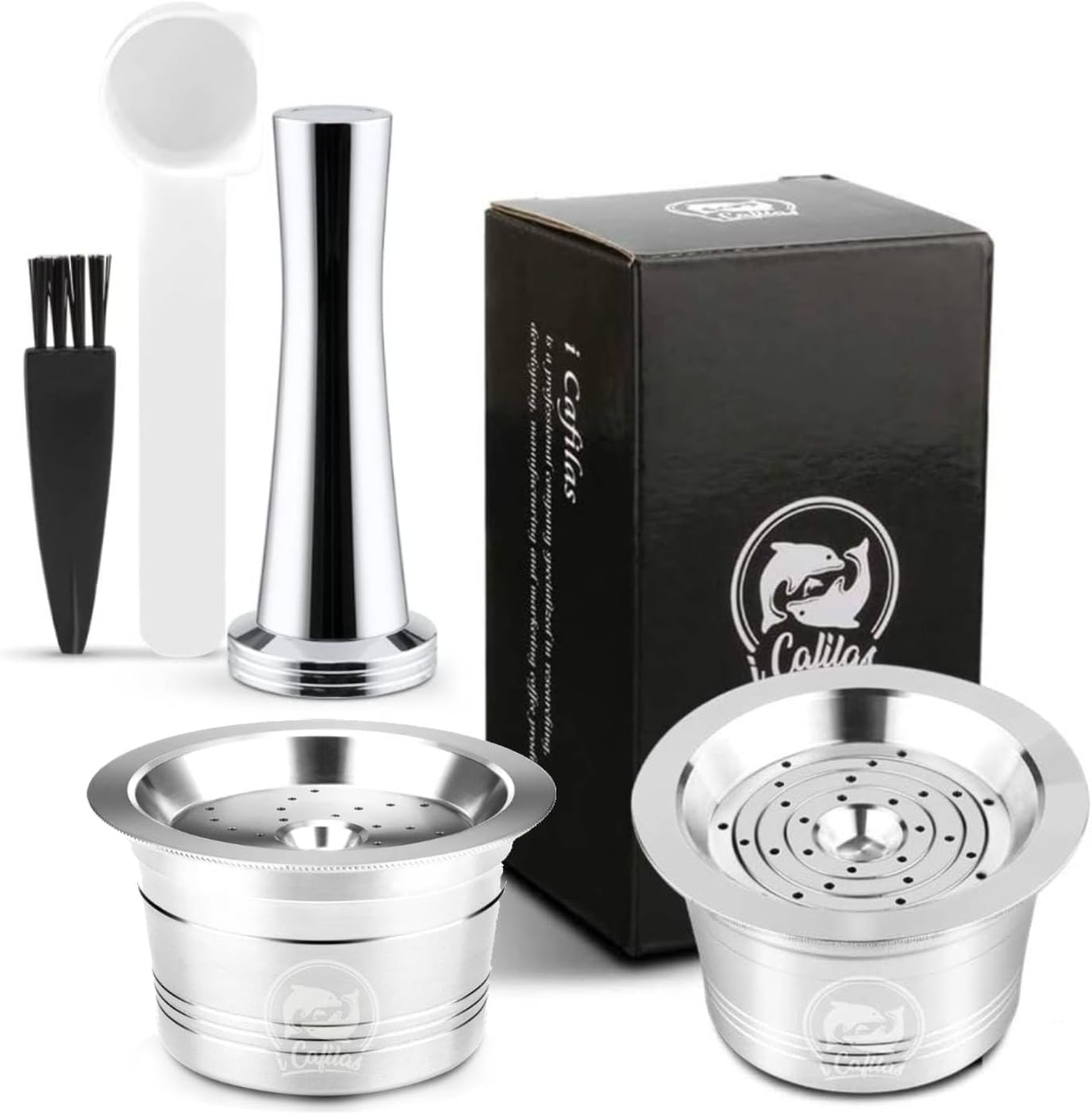 i Cafilas Refillable Tchi bo Cafissimo Coffee Capsule US Stainless Steel for Refilling, Reusable Refill Capsule Coffee Filter for Kfee Caffitaly Tchi bo Cafissimo Classic (2 Coffee Capsule + Tamper)