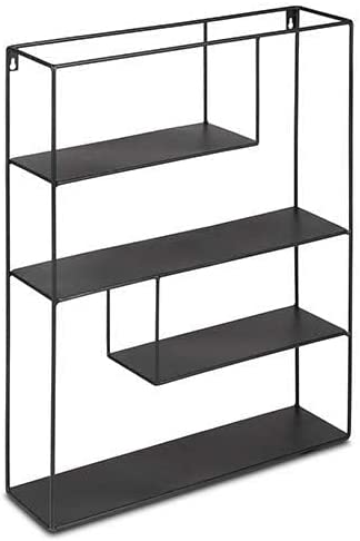 Lifa Living wall shelf made of black metal or metal and wood with 4 shelves, floating, vintage wooden shelf in natural style, kitchen shelf, spice board, spice rack