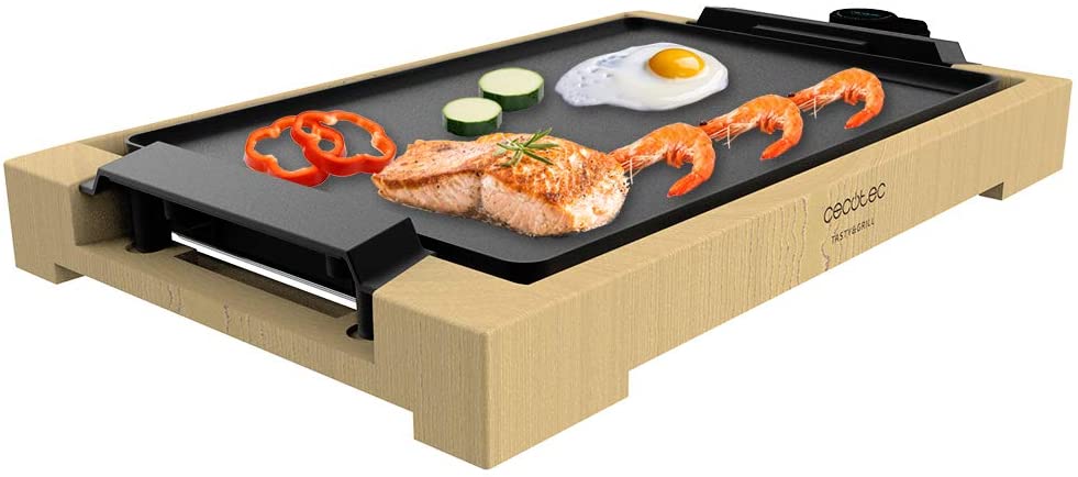Cecotec Tasty & Grill Electric Grill Plate 2000 Bamboo, Power 2000 W, Bamboo Frame, Adjustable Thermostat, Flat Grill Plate, Cast Aluminium Coating, Dishwasher Safe
