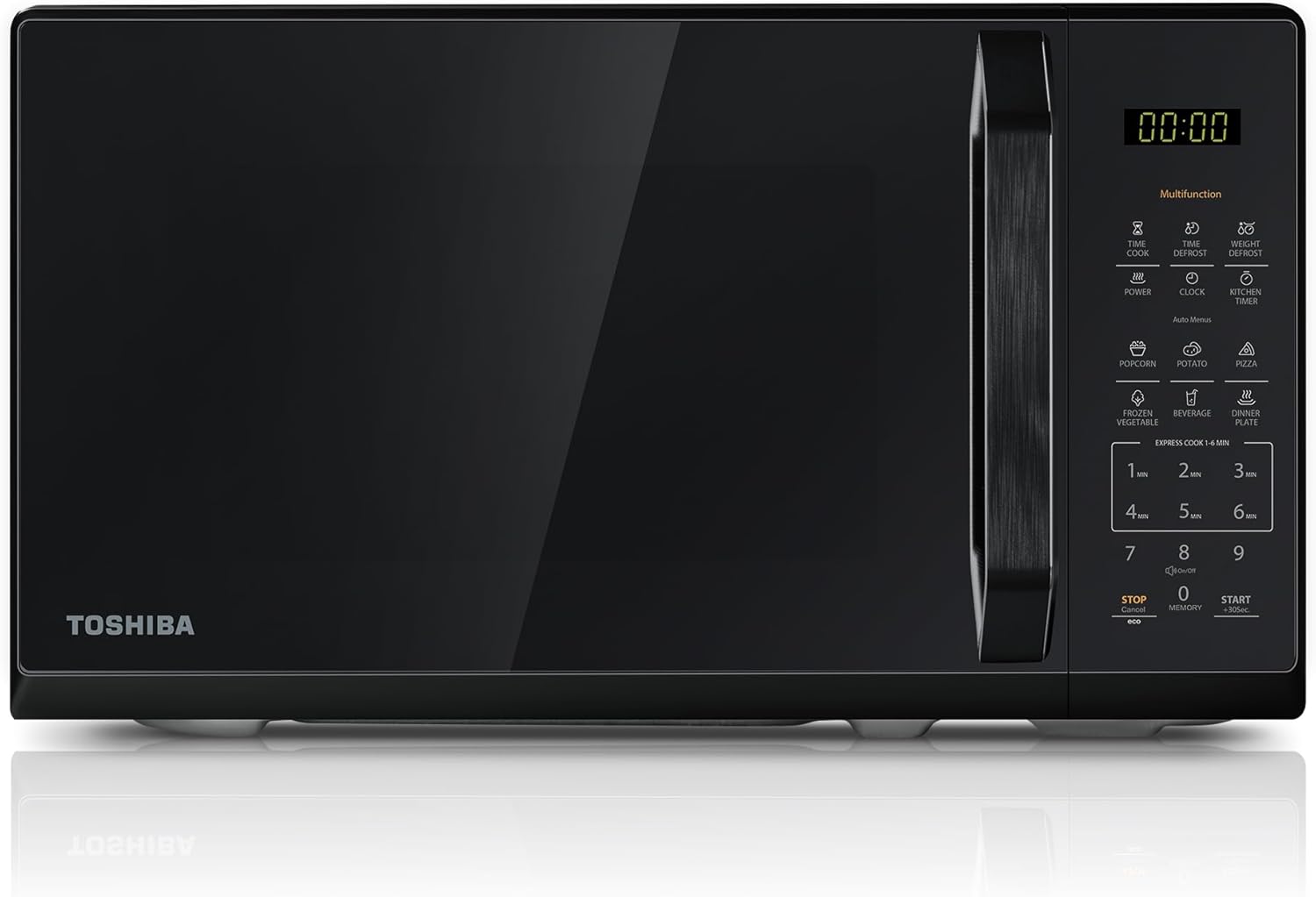 TOSHIBA Microwave in mirror black, 20 liters, 800 W, digital solo small microwave with 11 power levels, 6 automatic programs, express cooking function, defrosting, digital display, MW3-EM20PE(MB)