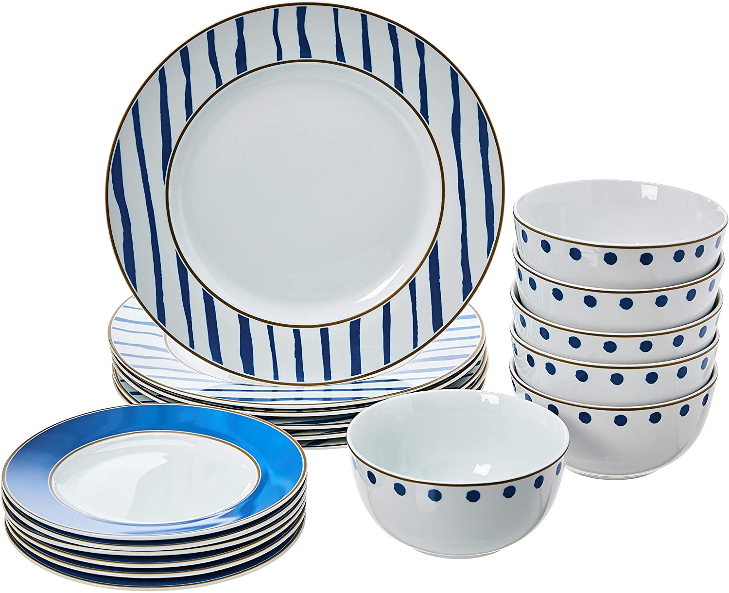 AmazonBasics basics 18-Piece Dinner Set For 6 People