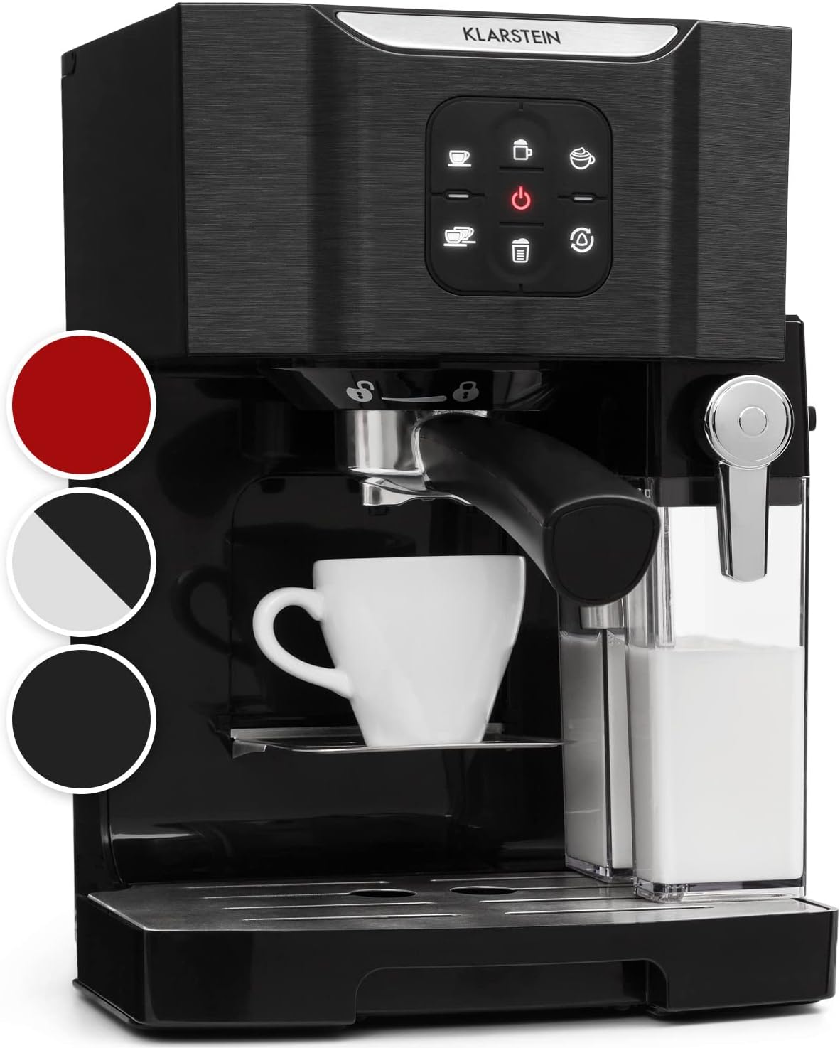 Klarstein BellaVita espresso machine with milk foam nozzle, 3-in-1 coffee machine, filter holder, 20 bar, 1450 watts, 1.4 liters, for cappuccino, espresso, latte macchiato