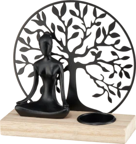 Dekorieren & Einrichten Decorate & set up tea light holder made of metal, black yoga woman with tree of life, 1 piece