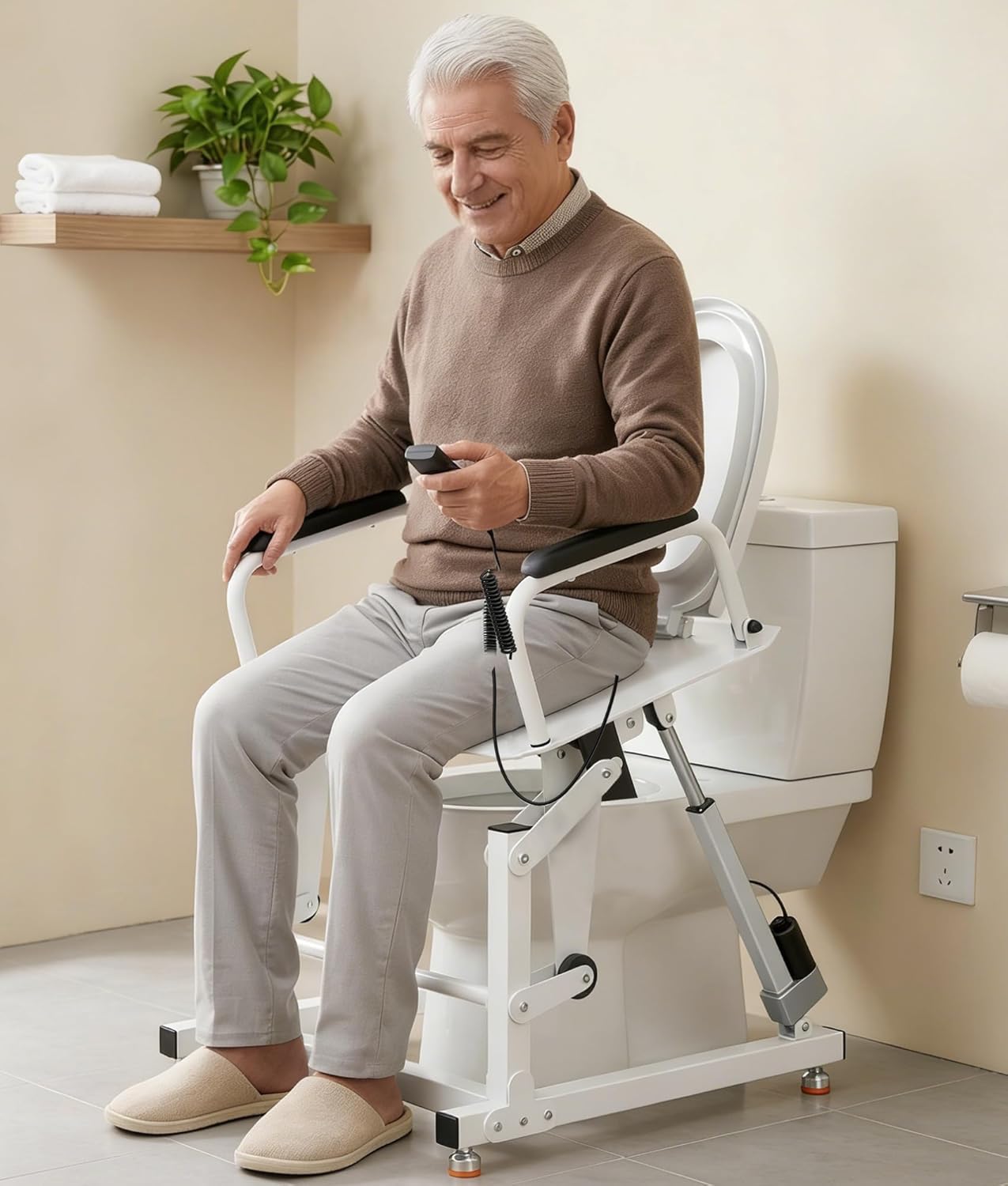 Afitdon 150 kg Electric Toilet Raiser with Height Adjustable, Electric Toilet Seat Raiser with Remote Control and Armrests, Standing Aid Toilet for Seniors and People with Limited Mobility