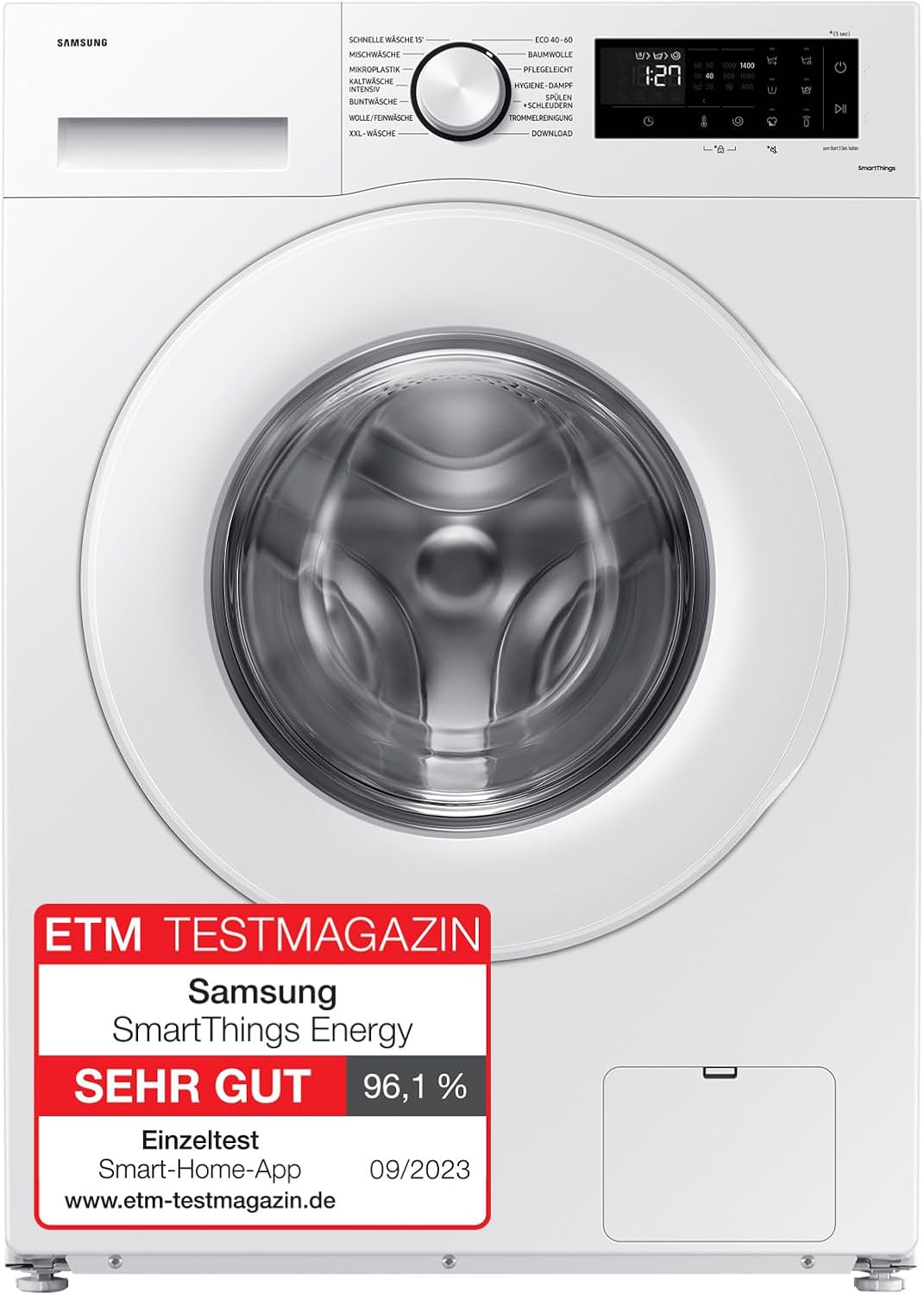 Samsung WW80CGC04ATEEG Washing Machine, 8 kg, 1400 rpm, Energy Efficiency Class A, Microplastic Programme, Ecobubble, 14 Programmes, WiFi SmartControl, White