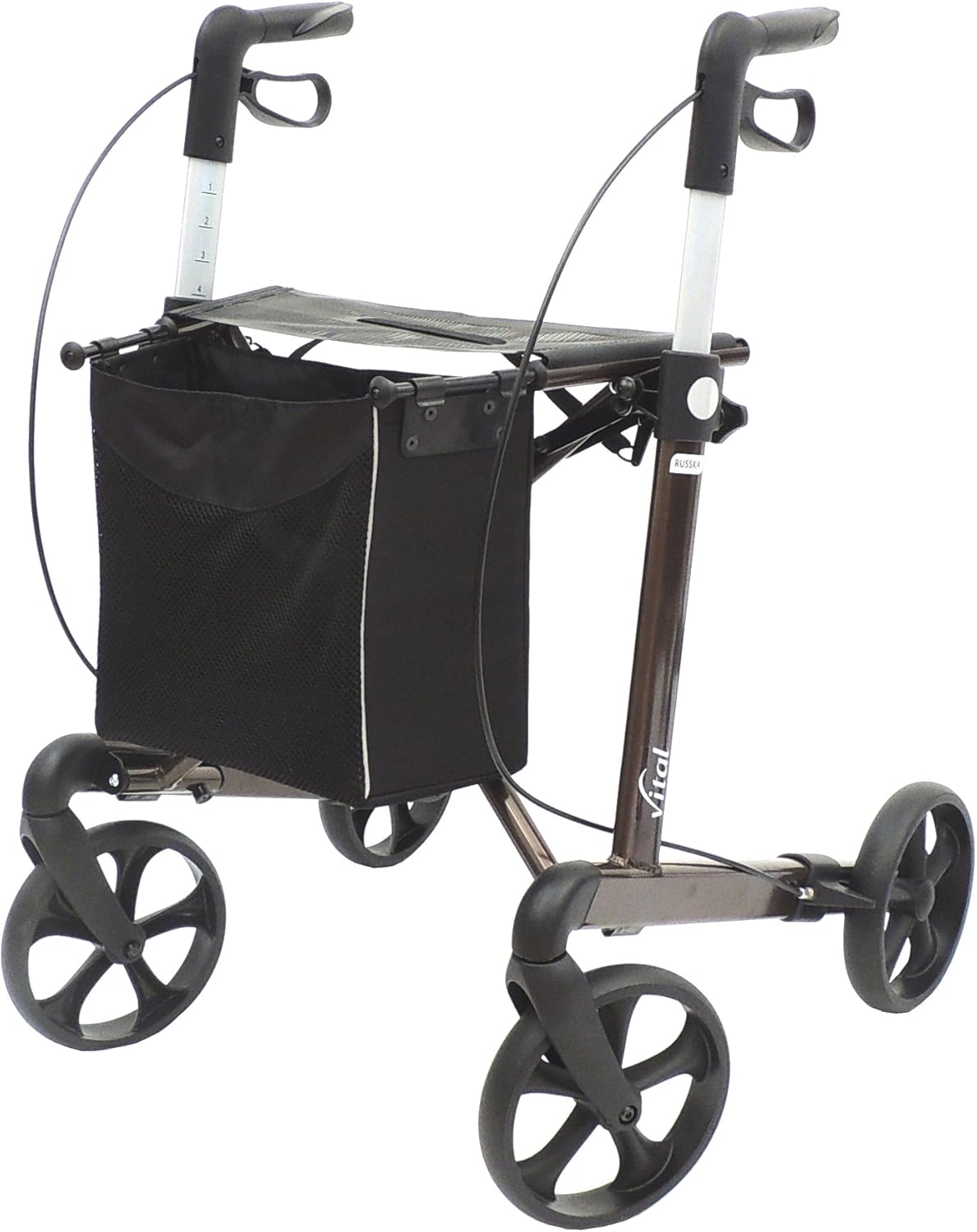 RUSSKA Vital Rollator Seat Height 62 cm Mocha Aluminium Adult Brown