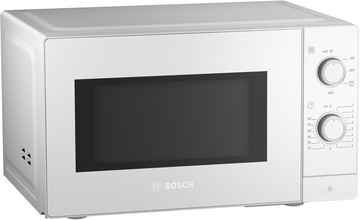 Bosch FFL020MW0 Series 2 Freestanding Microwave, 26 x 44 cm, 800 W, Turntable 27 cm, Door Hinge Left, AutoPilot 7 with 7 Automatic Programs, Cleaning Support, LED Touch Display, White