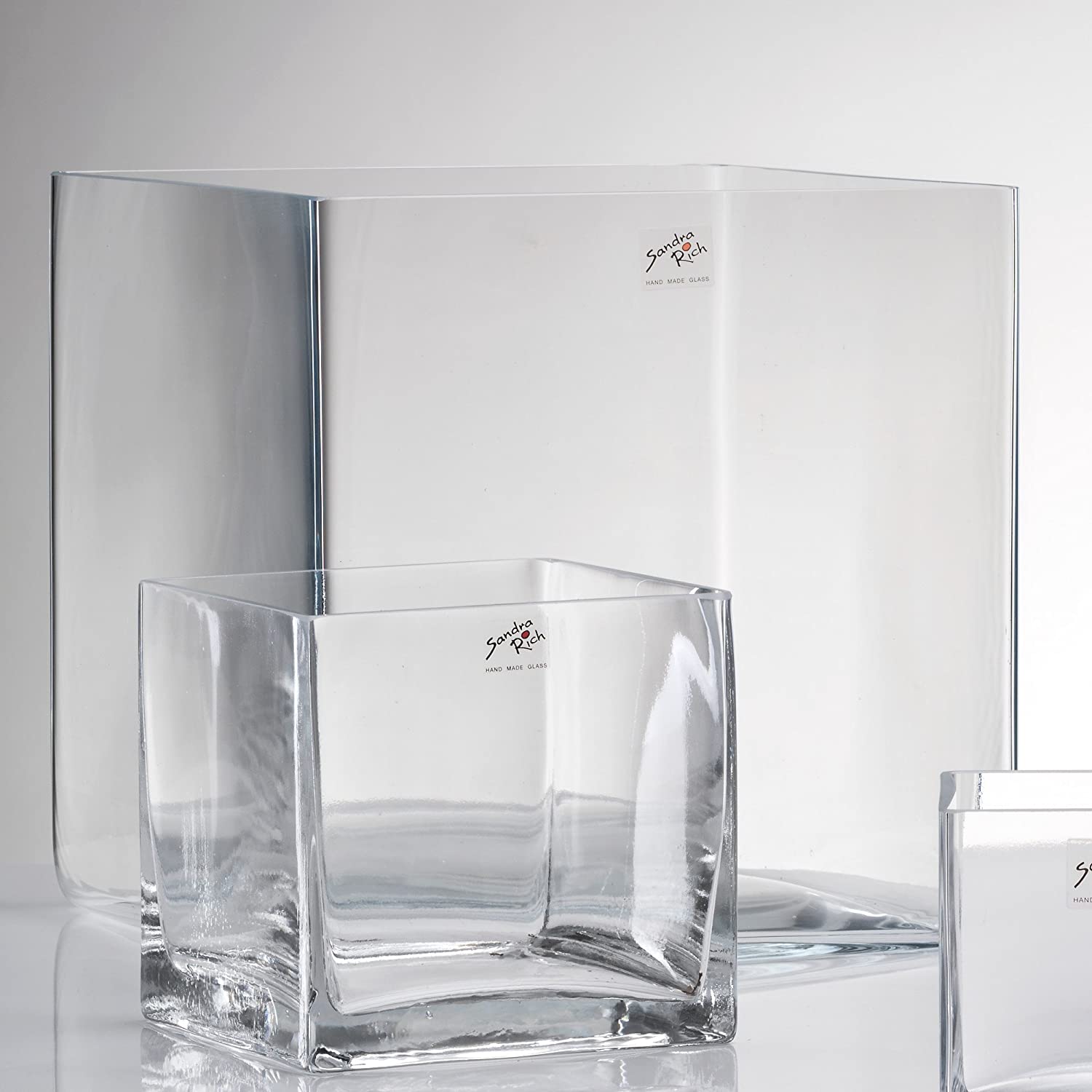 Sandra Rich Glass Vase Cube Square 2 Pieces 25 cm Diameter 25 cm x 25 cm Clear