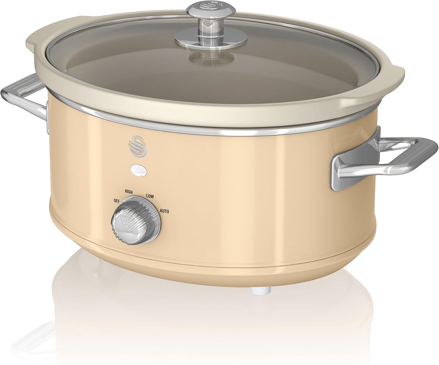 Swan Retro SF17021CNEU Slow Cooker 3.5L Removable Cooking Container, PFOA and PTFE Free Ceramic Non-Stick Container, 3 Temperature Levels, Glass Lid, Vintage Design, Cream, 200W