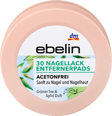 ebelin Nail polish remover pads, green tea and apple, 30 pieces