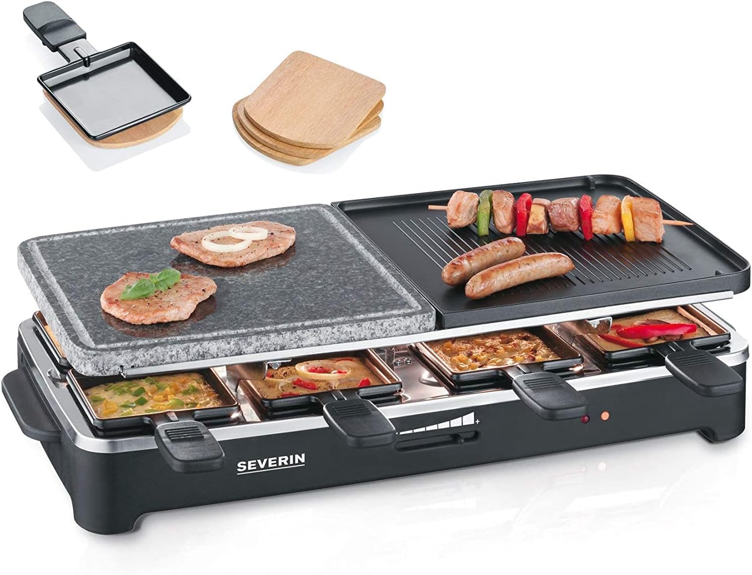 Raclette party grill with natural grill stone, Black