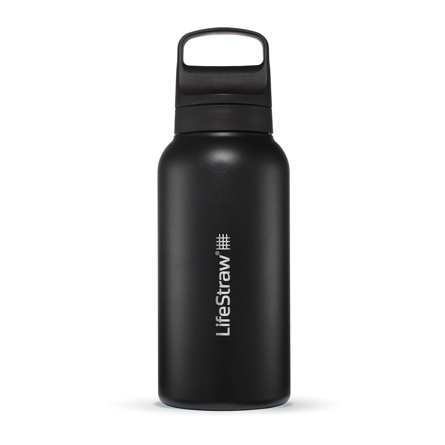 LifeStraw Go Series - Insulated Stainless Steel Water Bottle with Water Filter 1 Liter for Travel & Everyday - Removes Bacteria, Parasites, Microplastics + Improved Taste, Nordic Noir (Black)