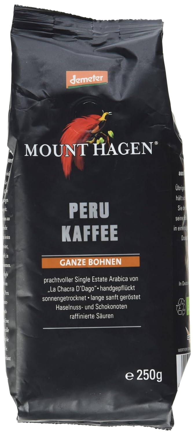 Mount Hagen Organic Demeter Roasted Coffee Peru, 250 g Whole Bean