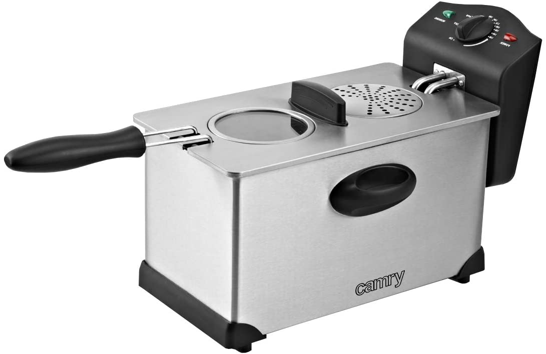 Camry CR4909 CR 4909 Compact Electric Fryer, 3 Litres, Removable Container, Washable, Non-Stick, Regulator up to 190 °C, 2000 W, Metal, 3 Litres, Grey