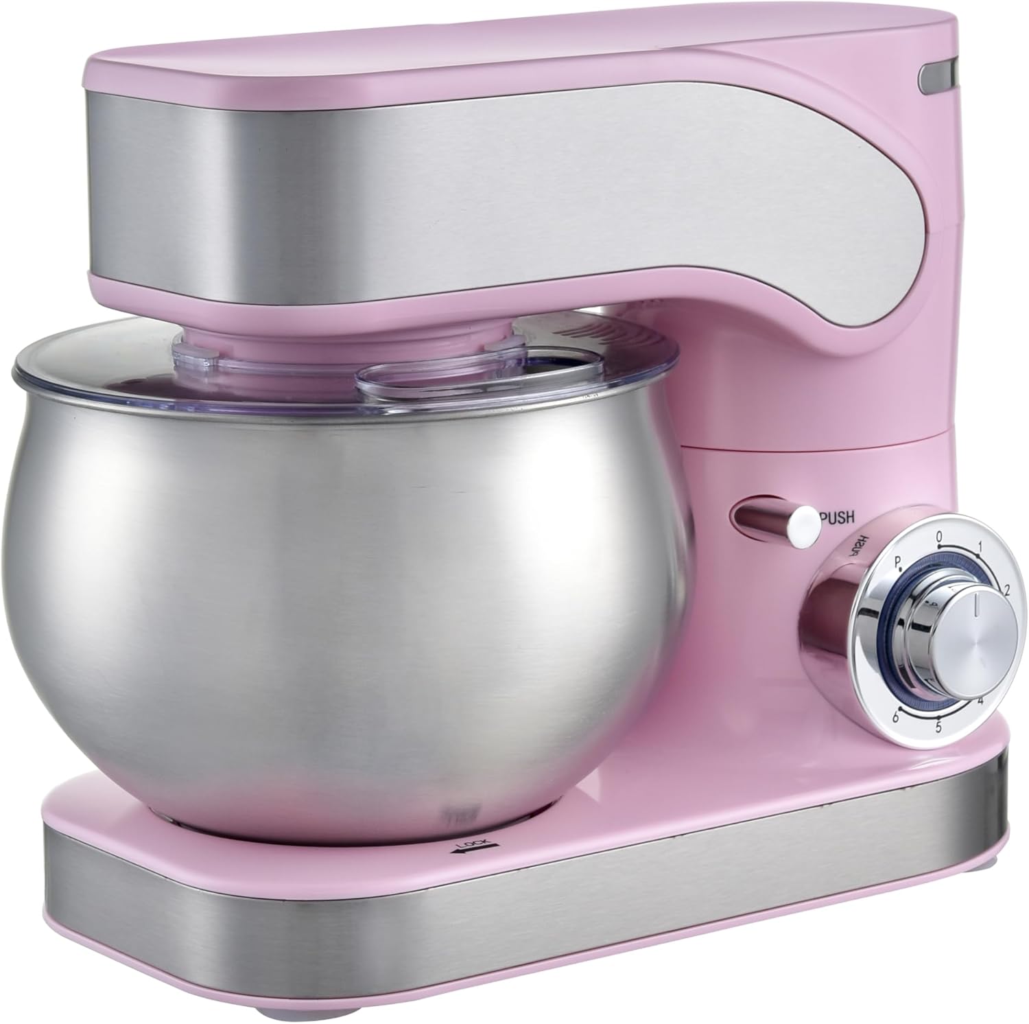 DMS® Food Processor, 1600 Watt, 6.5 L Stainless Steel Bowl, 6 Speeds, Dough Hook, Whisk, Splash Guard, Dough Machine, Mixer, Kneading Machine, Powerful, KM-1600 (Pink)