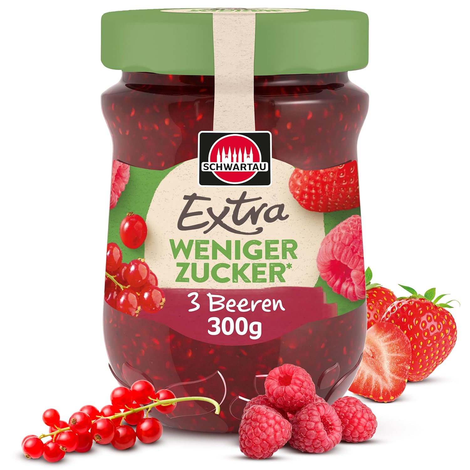 Schwartau Extra Less Sugar 3 Berries Passed Sugar-Reduced Fruit Spread, 300 g