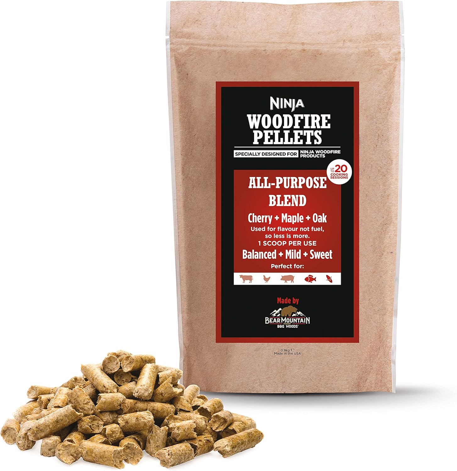 Ninja Woodfire Pellets All-Purpose Blend 900g, Official Ninja Woodfire Pellets suitable for Ninja Woodfire Outdoor Grill XSKOGAPBPL2UK