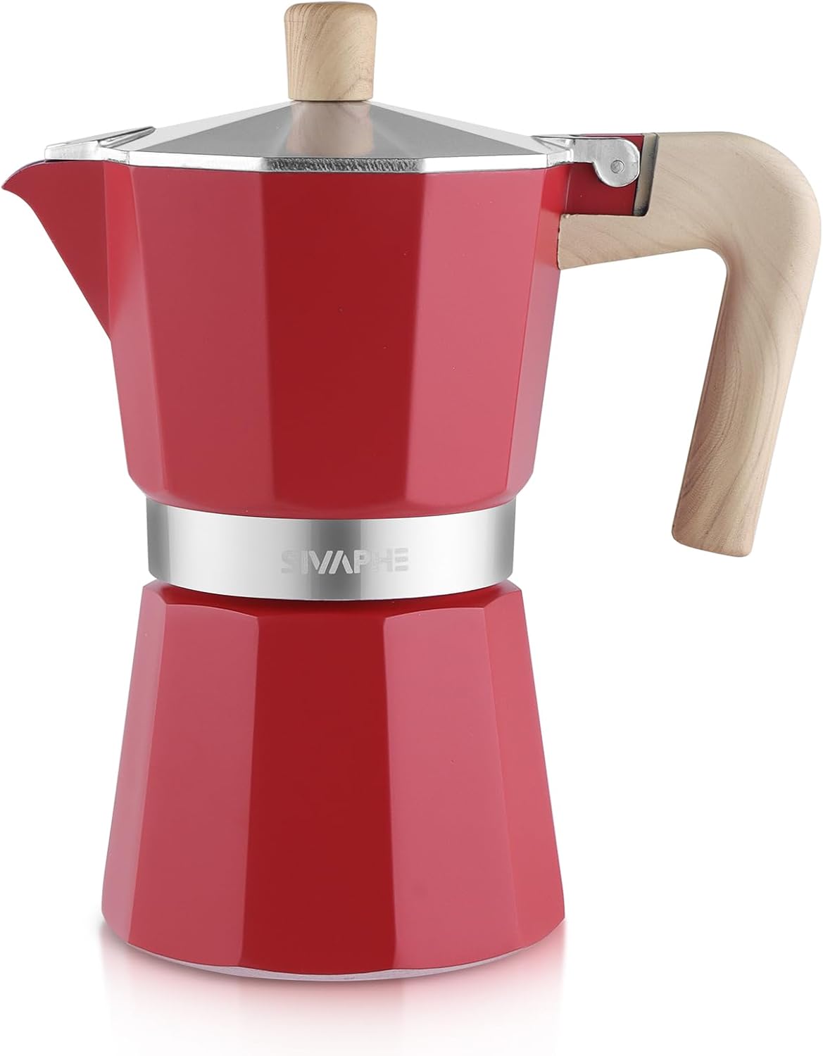 Sivaphe Store Sivaphe Espresso Coffee Machine, 6 Cups/300 ml, Aluminium Moka Jug, Coffee Maker, Moka Pot for Hob, Gas and Electric Hob, Heat-Resistant Handle, Red
