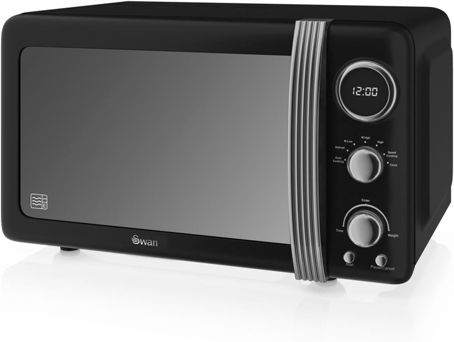 Swan Retro SM22030LBNEU Digital Microwave 20L 5 Power Levels Defrost Function Timer 60 Minutes Mirror Door Turntable 27cm Vintage Black 800W