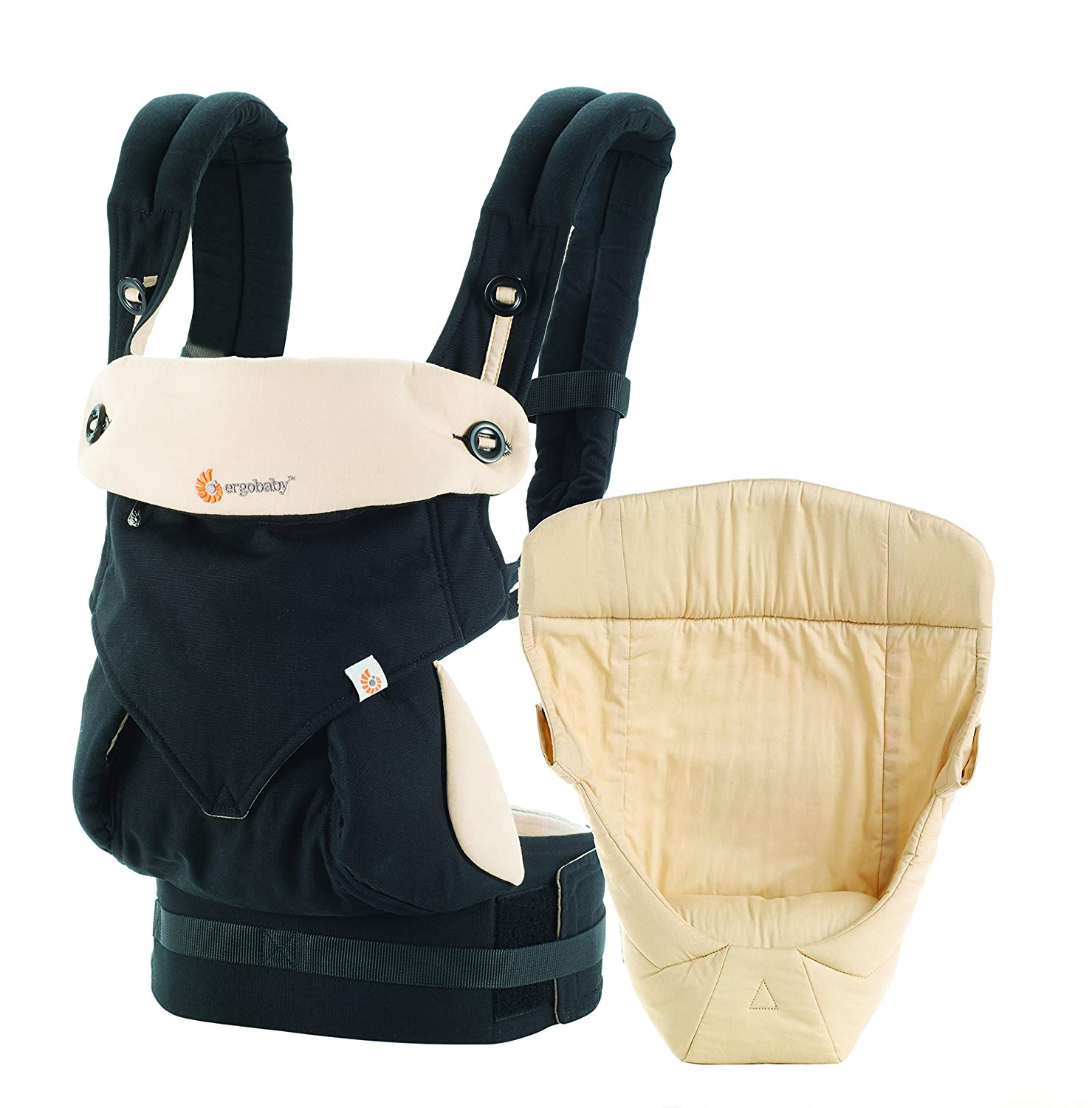 Ergobaby baby carrier for newborns from birth Package incl. Neonatal insert, 360 4-position baby carrier bag Black / Camel BCII360ABKCMV3
