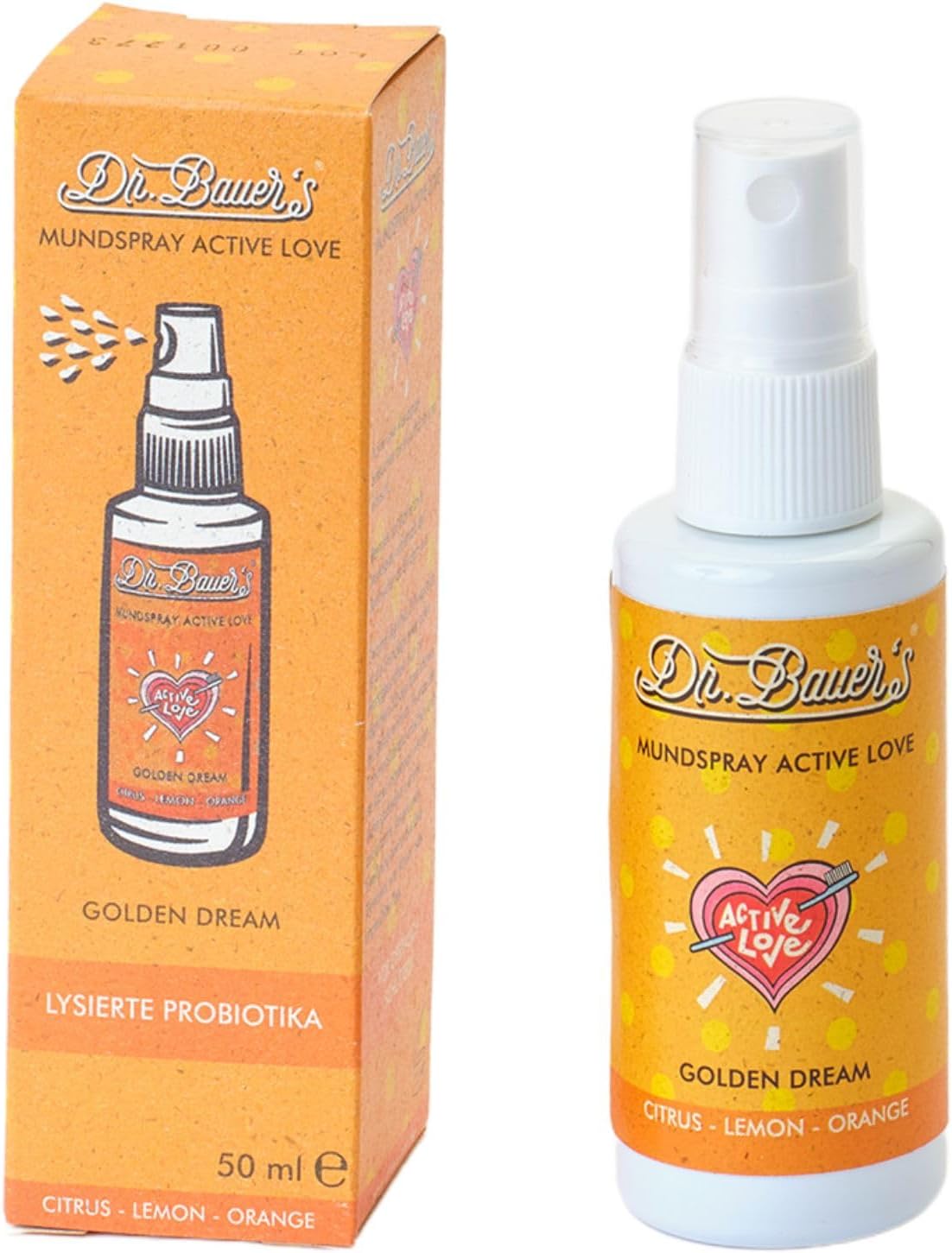 Dr. Bauer's Store Dr. Bauer\'s Golden Dream Oral Spray - Citrus Fresh with Lemon & Orange - Alcohol Free, Vegan & Gentle - Refreshes Breath & Mouth - 50ml