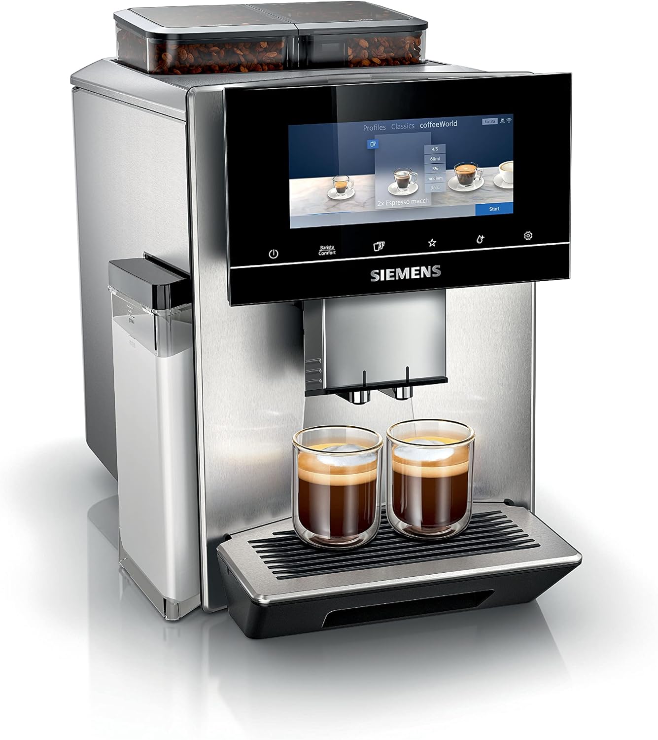 Siemens EQ900 Fully Automatic Coffee Machine Espresso Machine, TQ907R03, Two Bean Holders, BaristaMode, eGrinder, beanIdent System, 6.8 iSelect Display, Home Connect App, Stainless Steel