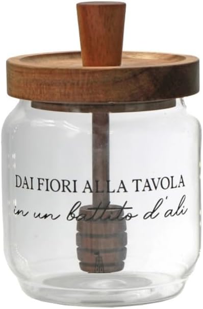 La Porcellana Bianca Glass and Wood Honey Jar with Dispenser I Garbati 400ml