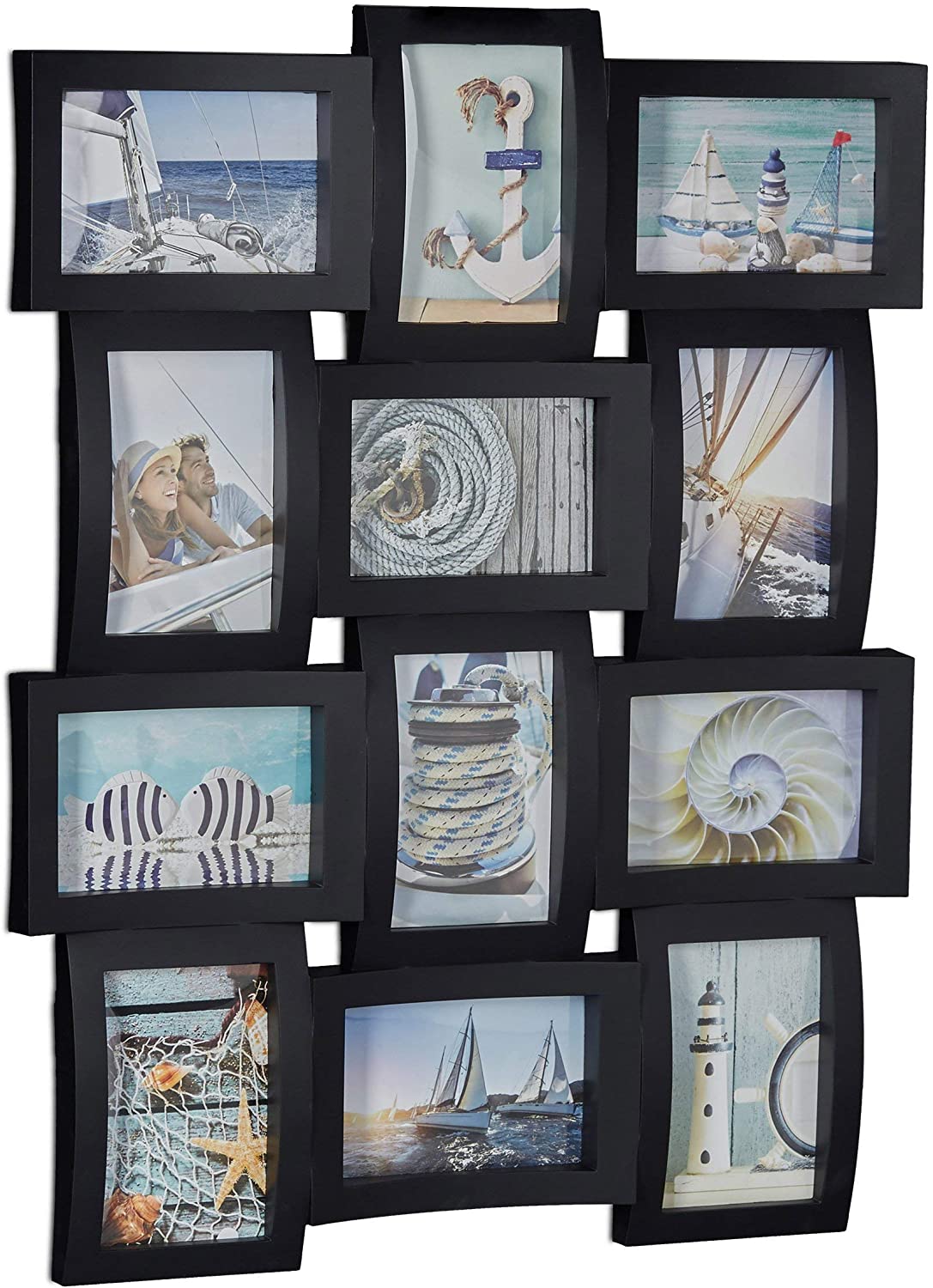 Relaxdays Multi Photo Frame Collage for 12 Photos - H x W x D: 60.5 x 47.5 x 3.5 cm - Black or White