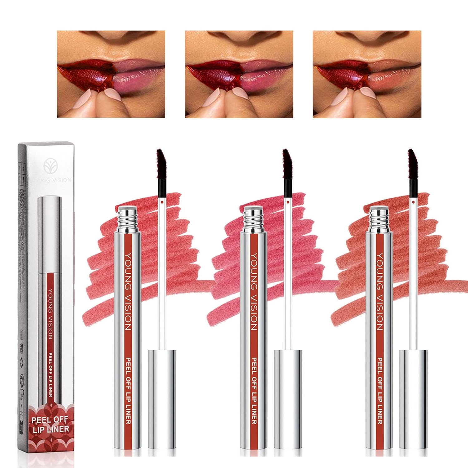 EONFAVE Peel Off Lip Liner Stain, Long-Lasting Lip Stain for Peeling, Waterproof Lip Liner Tattoo Peel Off, Highly Pigmented Color Lip Tint Peel Off, 3 Colors Lip Liner Peeling Off Liquid Lip Stain Plumper