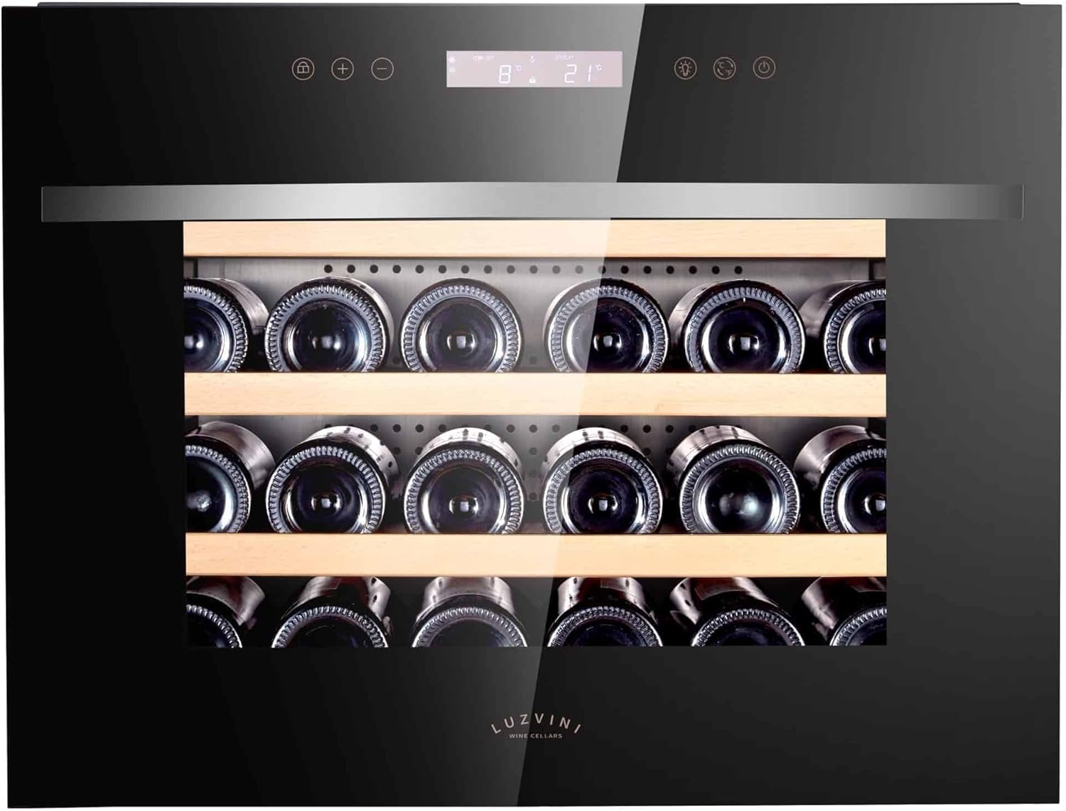 LV22 Built-In Wine Fridge - Built-in Wine Climate Cabinet with 2 Zones - Full Glass Design Door, 22 Bottles, 41 dB, 60 cm Wide and 3 Pull-Out Beech Wood Drawers