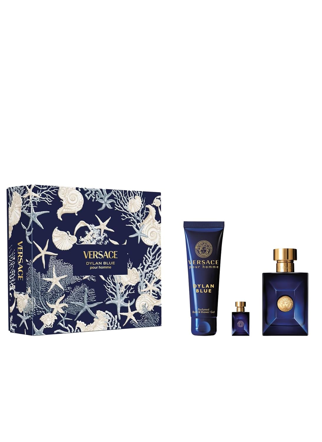 Dylan Blue by Versace for Men - 3-Piece Gift Set 3.4 oz EDT Spray, 0.17 oz EDT Splash (Mini), 5 oz Bath and Shower Gel