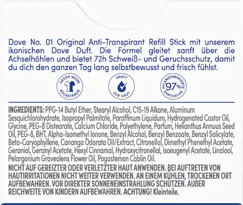 Dove Antiperspirant Deodorant Stick Original, Refill Pack, 35 ml