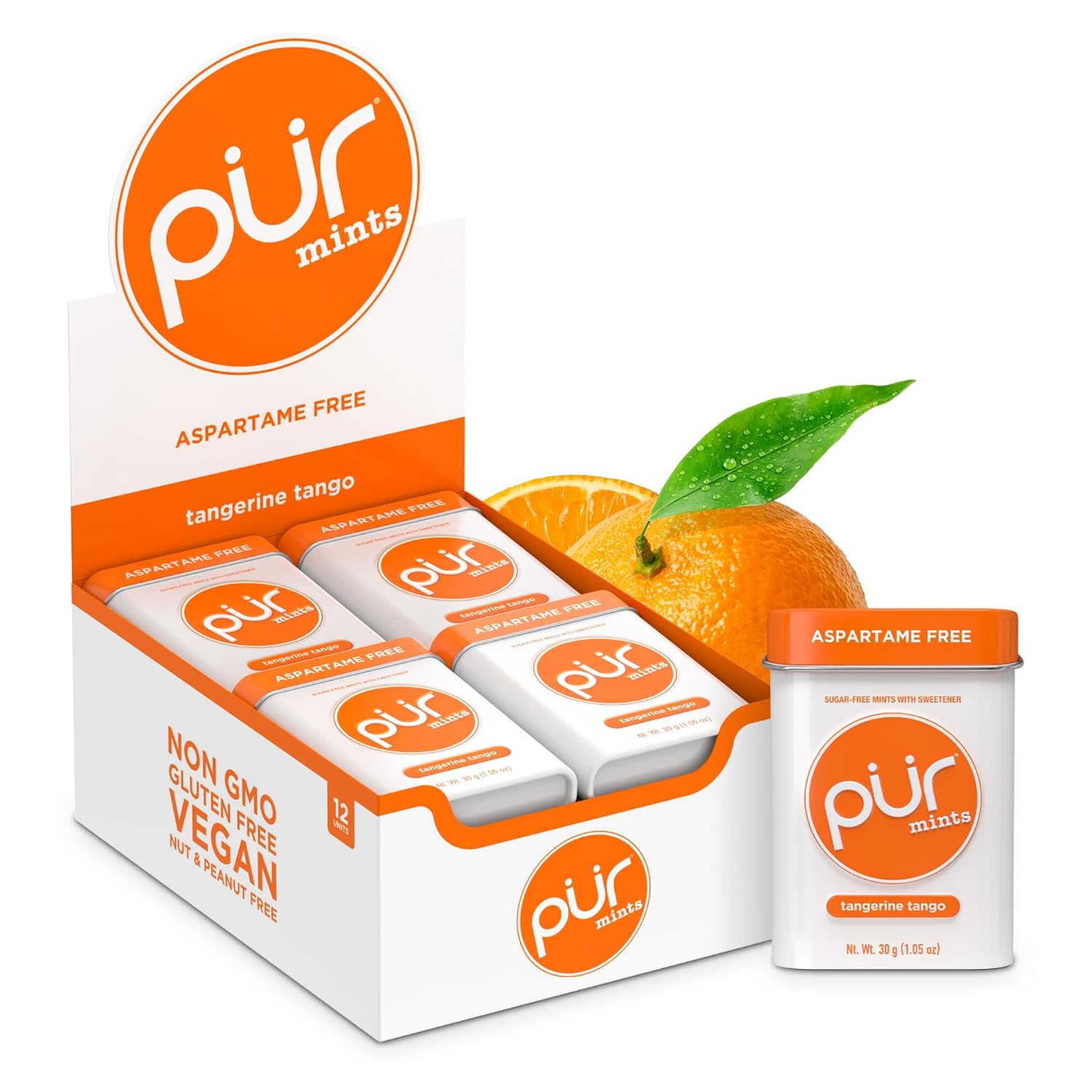 PUR Mints | Aspartame Free | Made with xylitol | Sugar Free, Vegan, Gluten Free & Keto Friendly | Naturally Flavored Mints with Mandarin Flavor, Pack of 30 (Pack of 12)