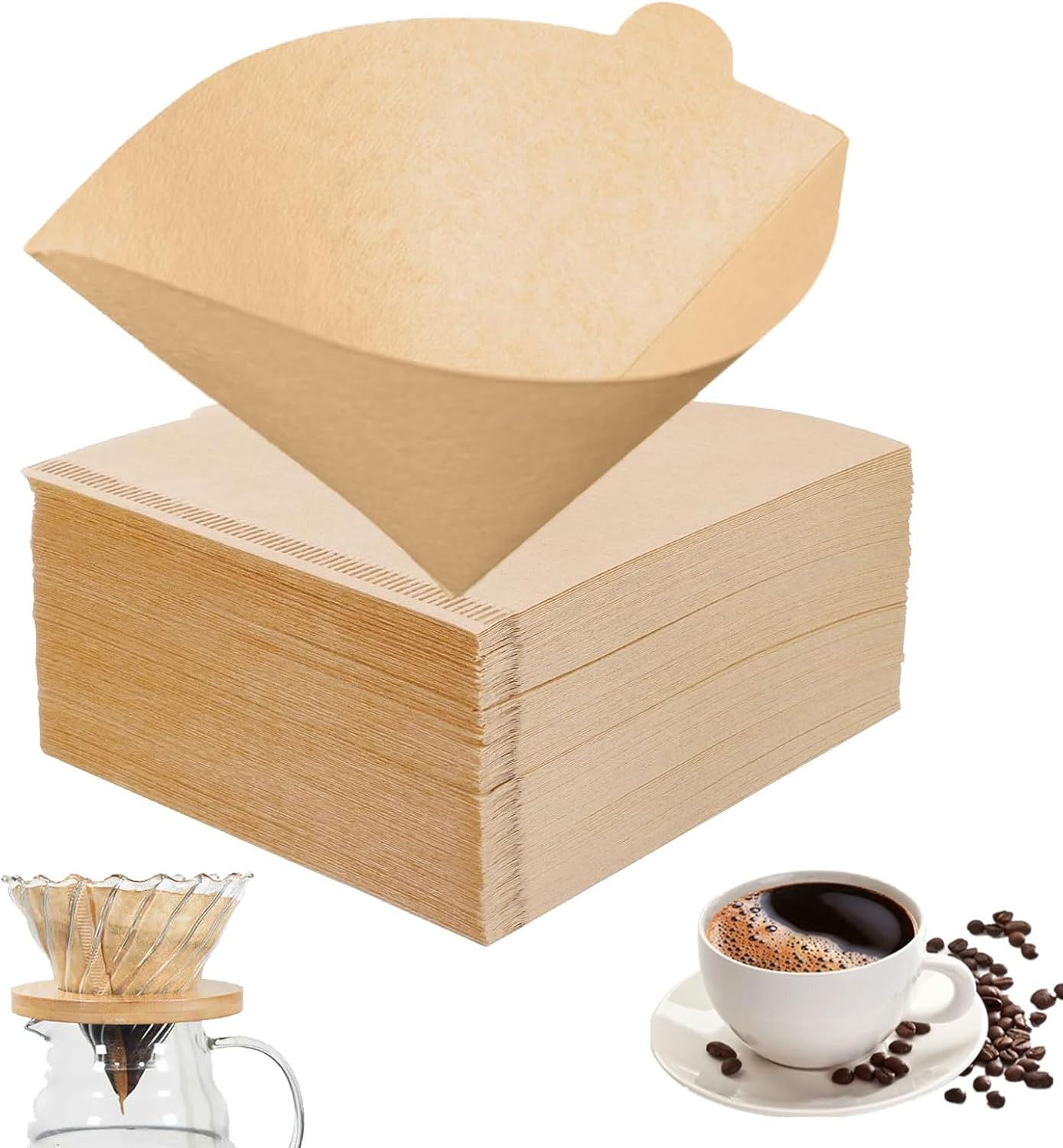 ZFRITP Coffee Filter Paper Size 1, Pack of 200 V-Shaped Coffee Filter Cone, Coffee Filter Coffee Paper Filter for Coffee Machines, Coffee Pot, Filter Cups (1-2 Cups)